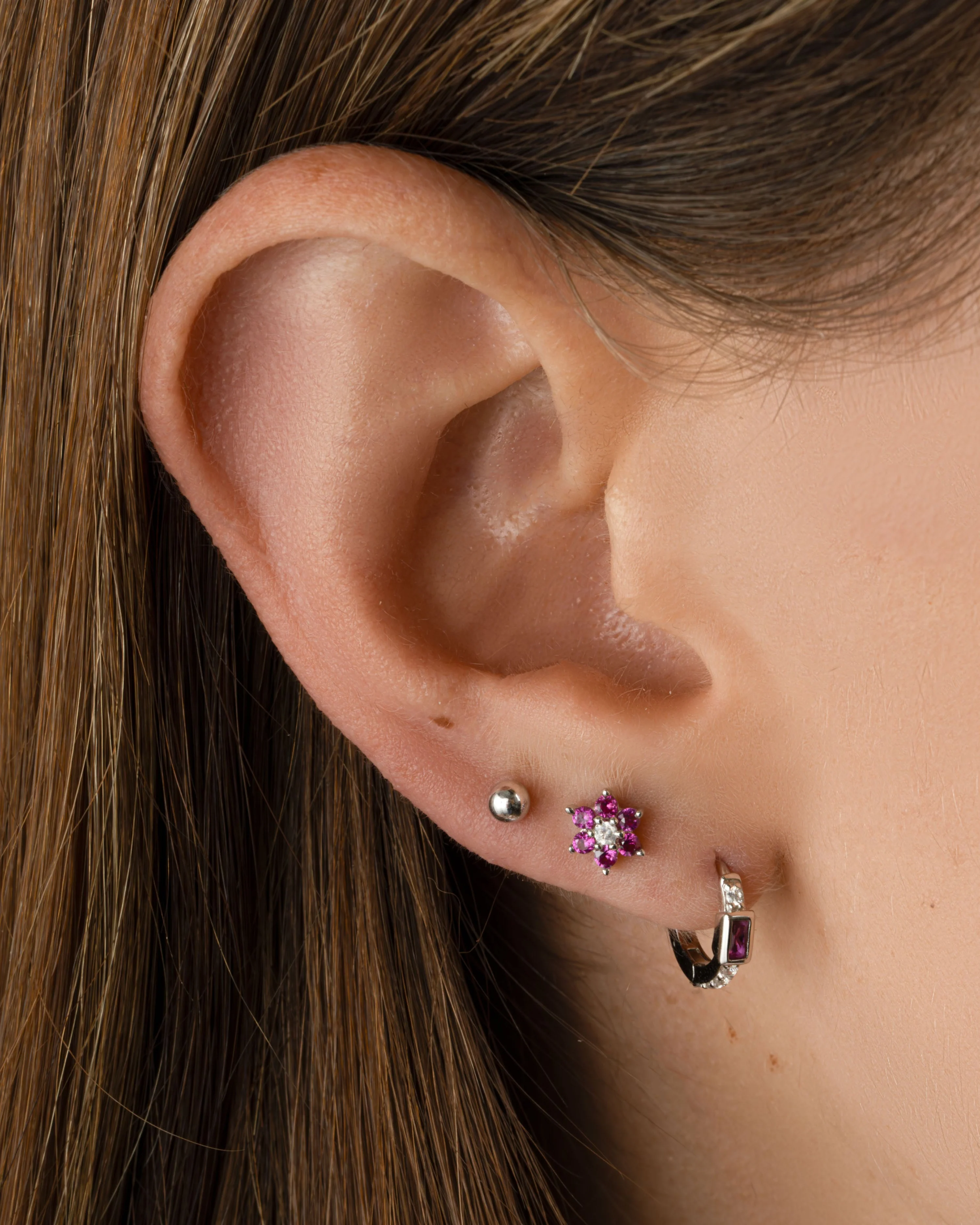Ruby Flower Stud W/ CZ Center Stone - Image 2