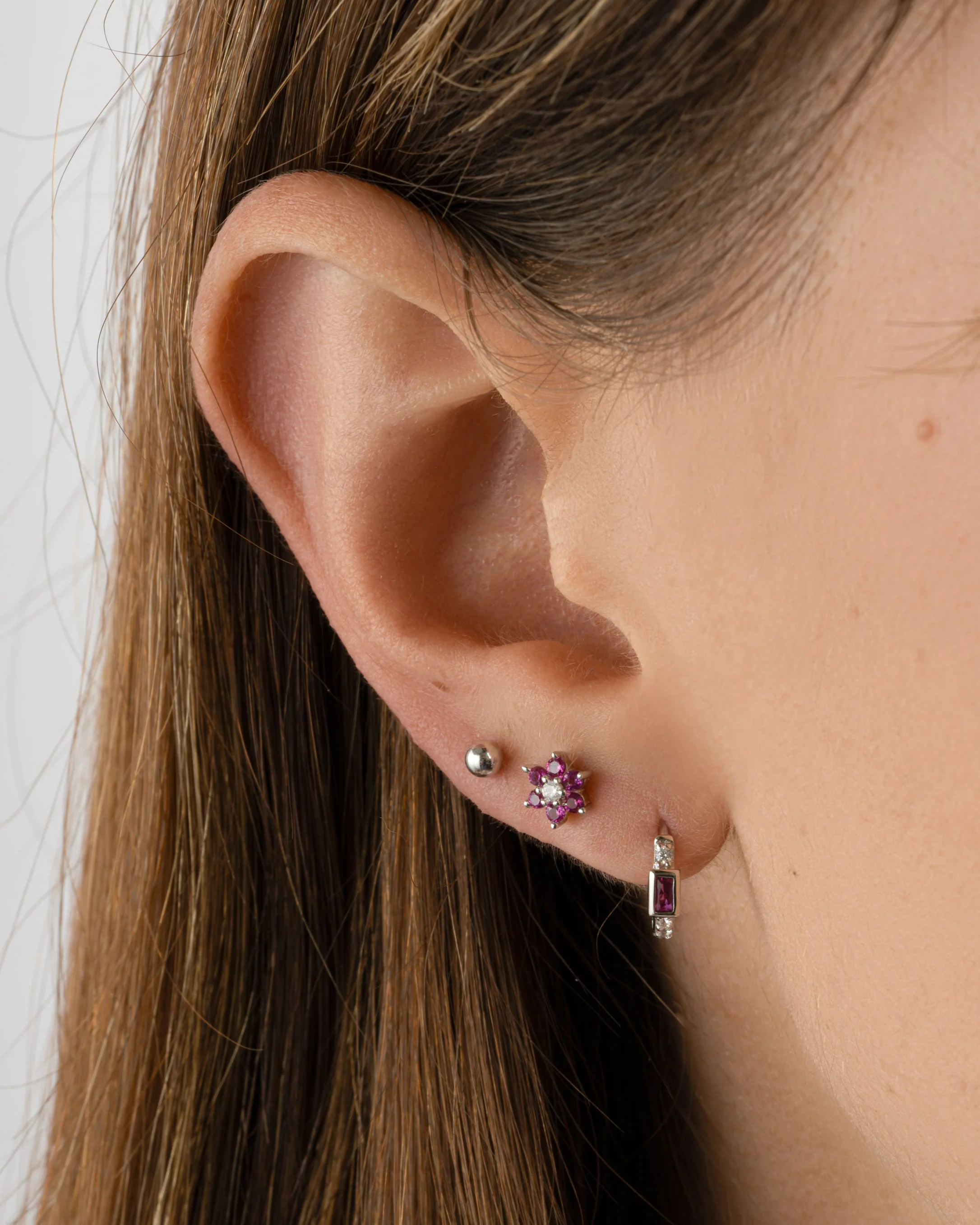 Ruby Flower Stud W/ CZ Center Stone - Image 4