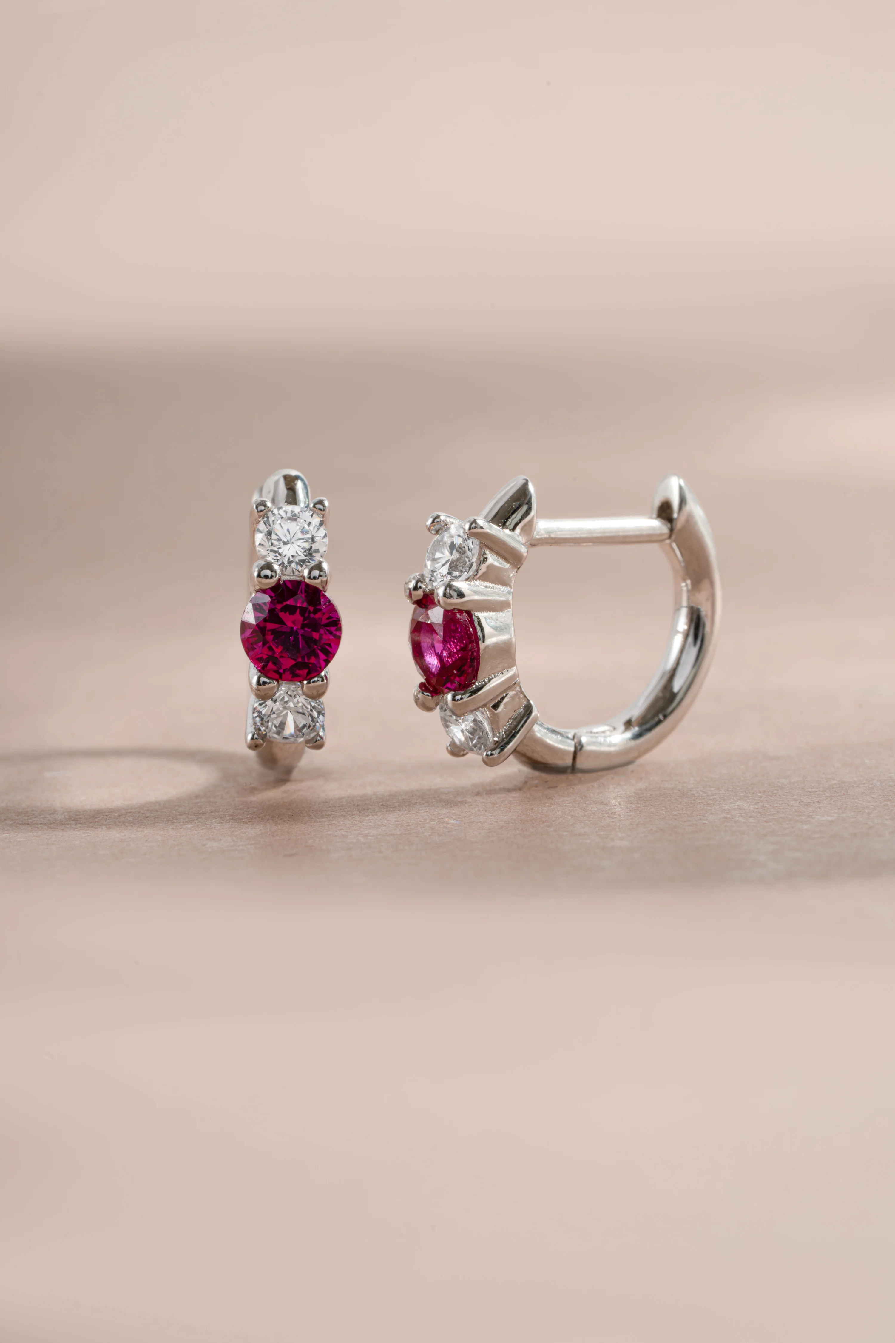 Ruby Three Stone Huggie Hoops - Image 11