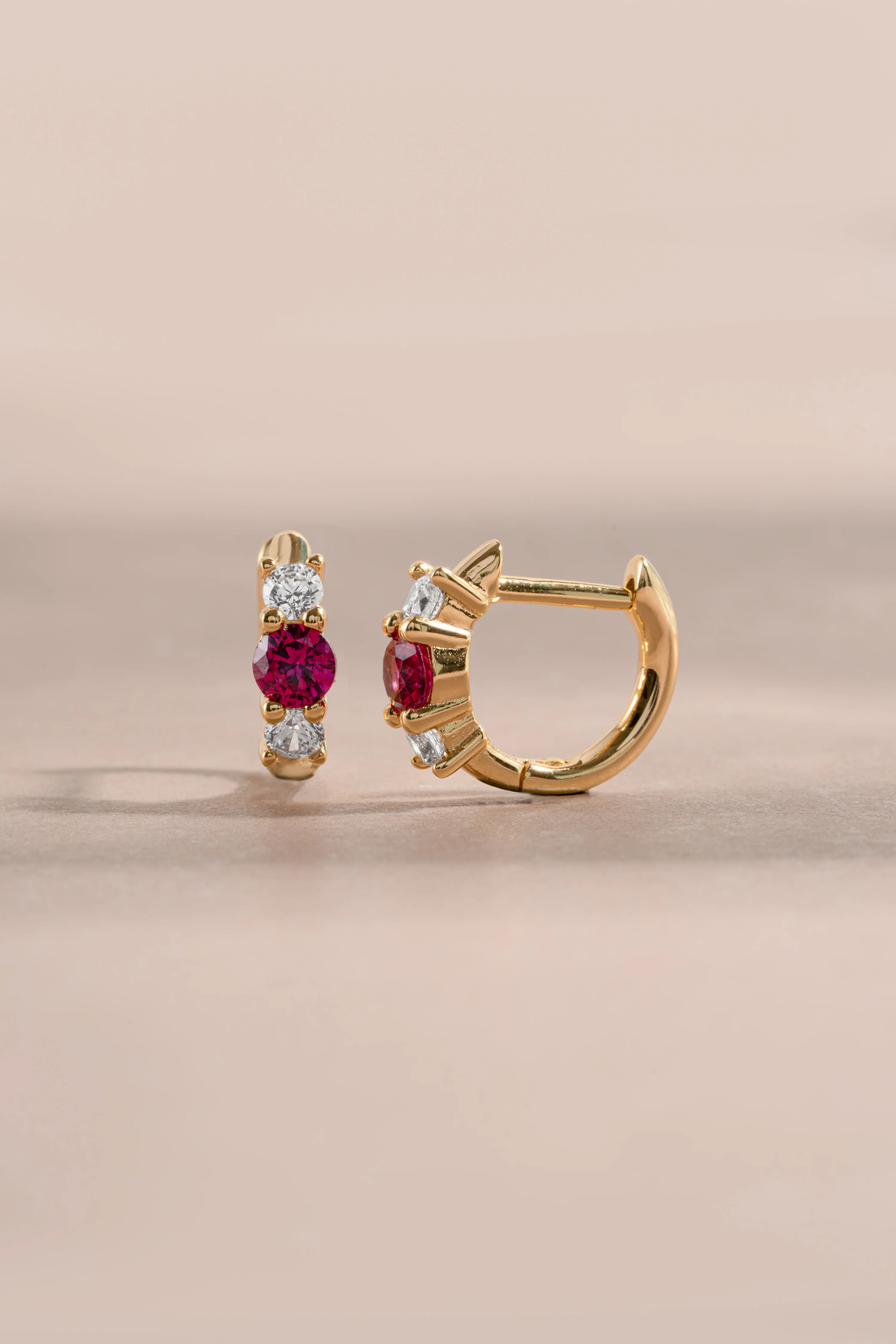 Ruby Three Stone Huggie Hoops - Image 9