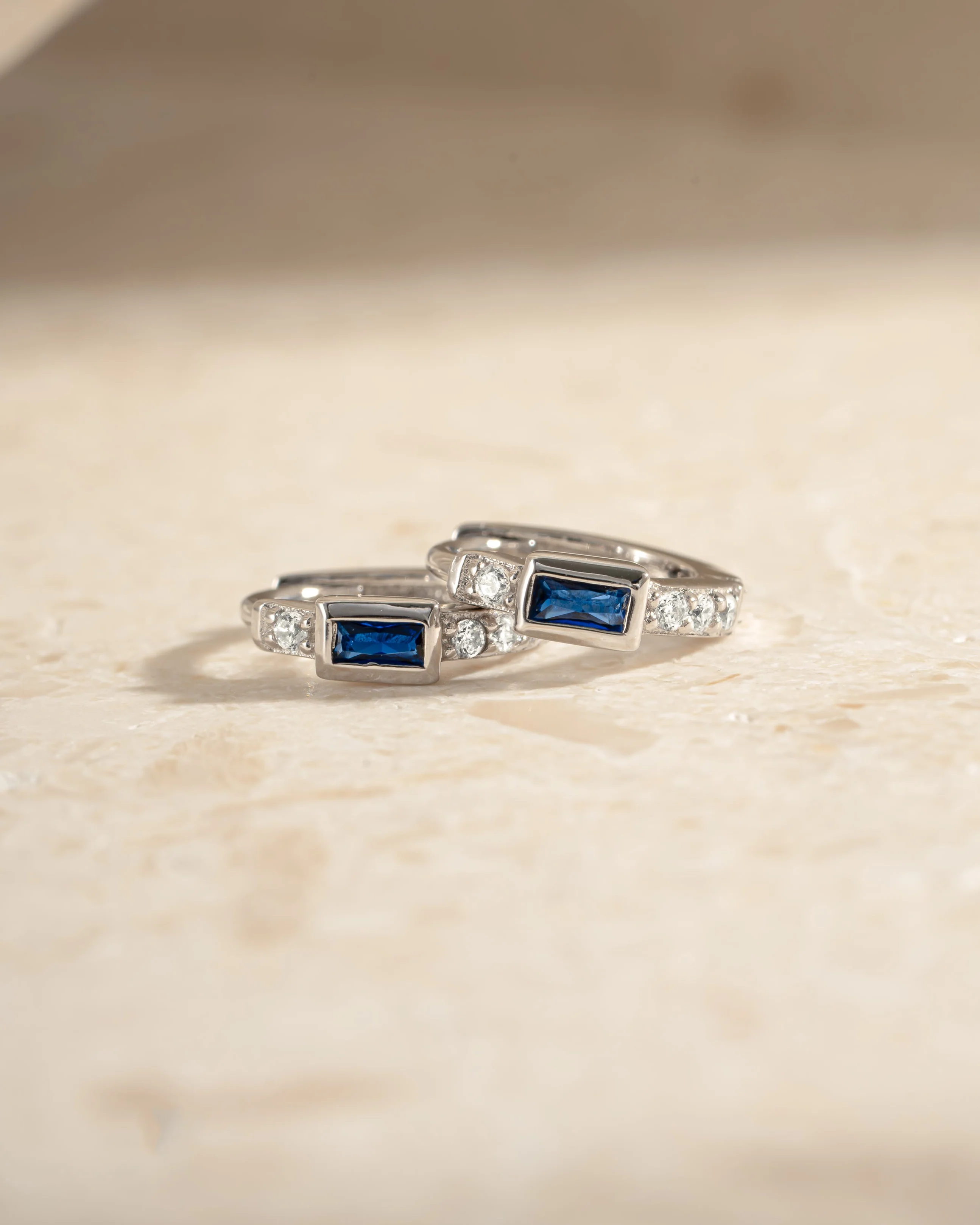 Sapphire Baguette Huggie Earrings - Image 3