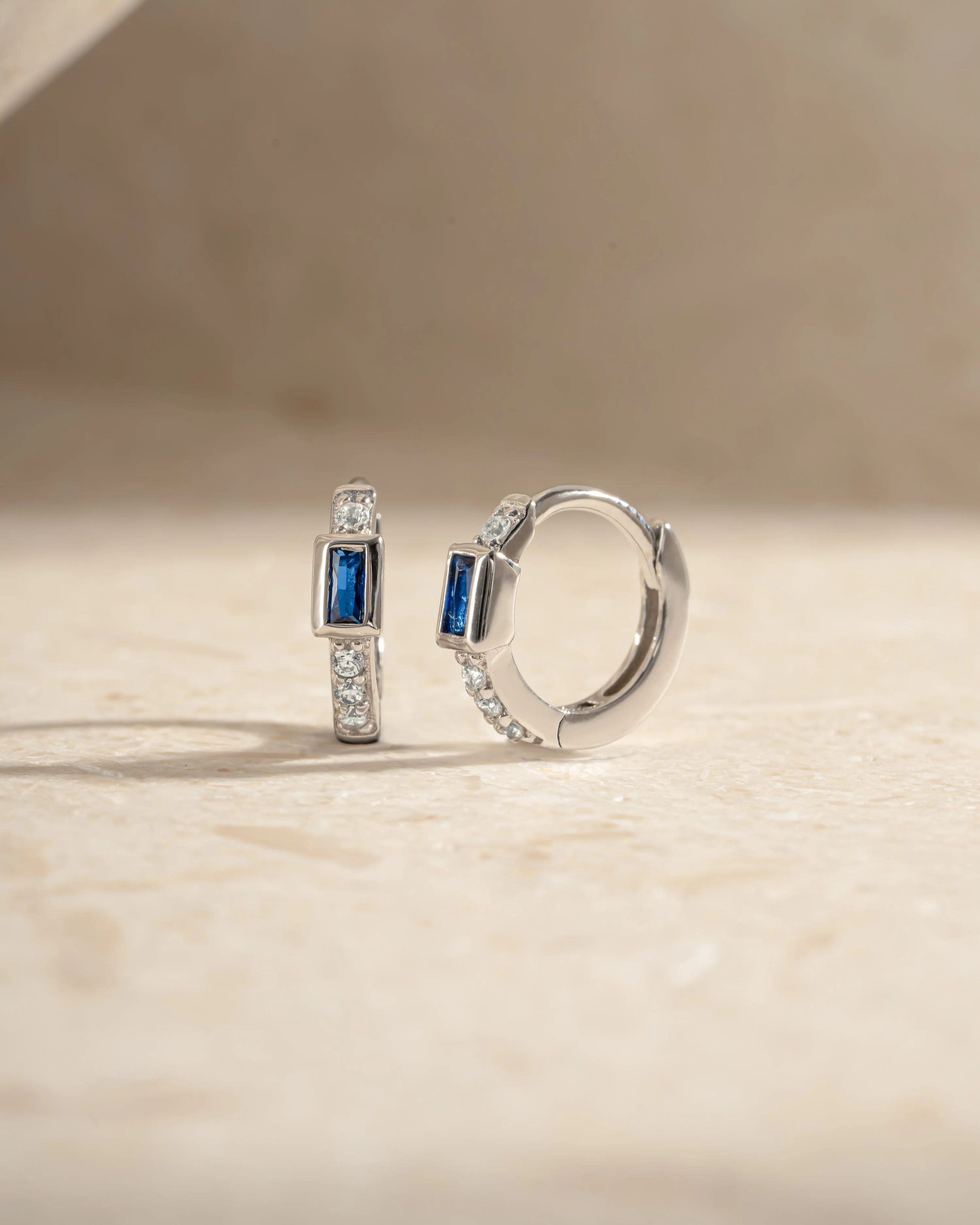 Sapphire Baguette Huggie Earrings - Image 7