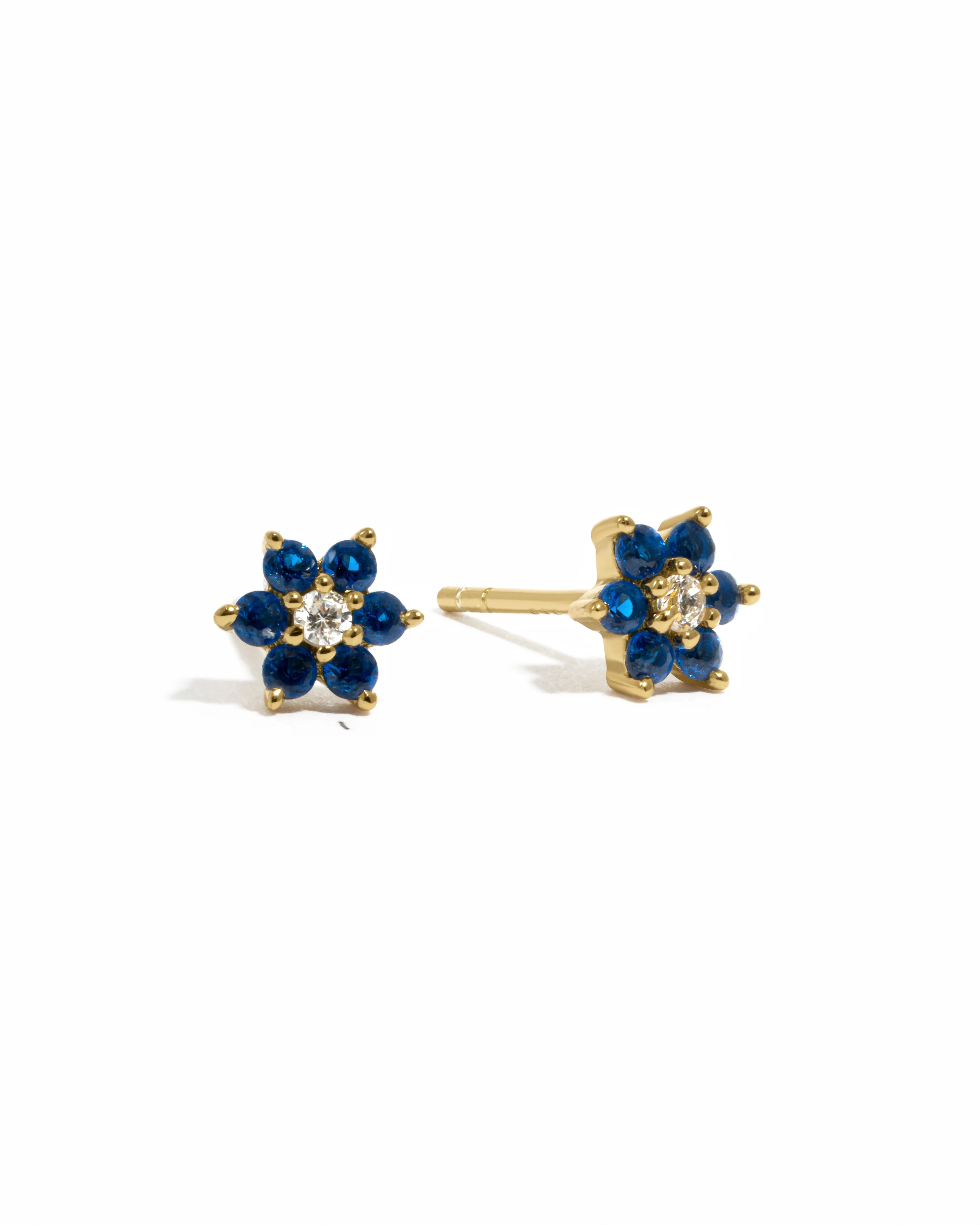 Sapphire Flower Stud W/ CZ Center Stone