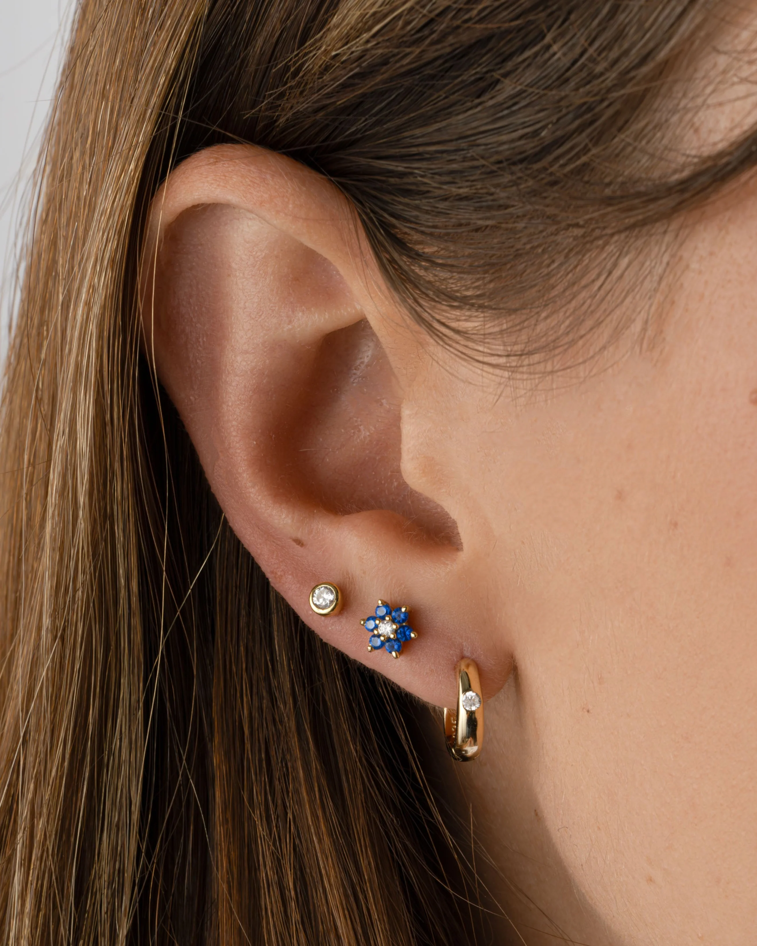 Sapphire Flower Stud W/ CZ Center Stone - Image 2
