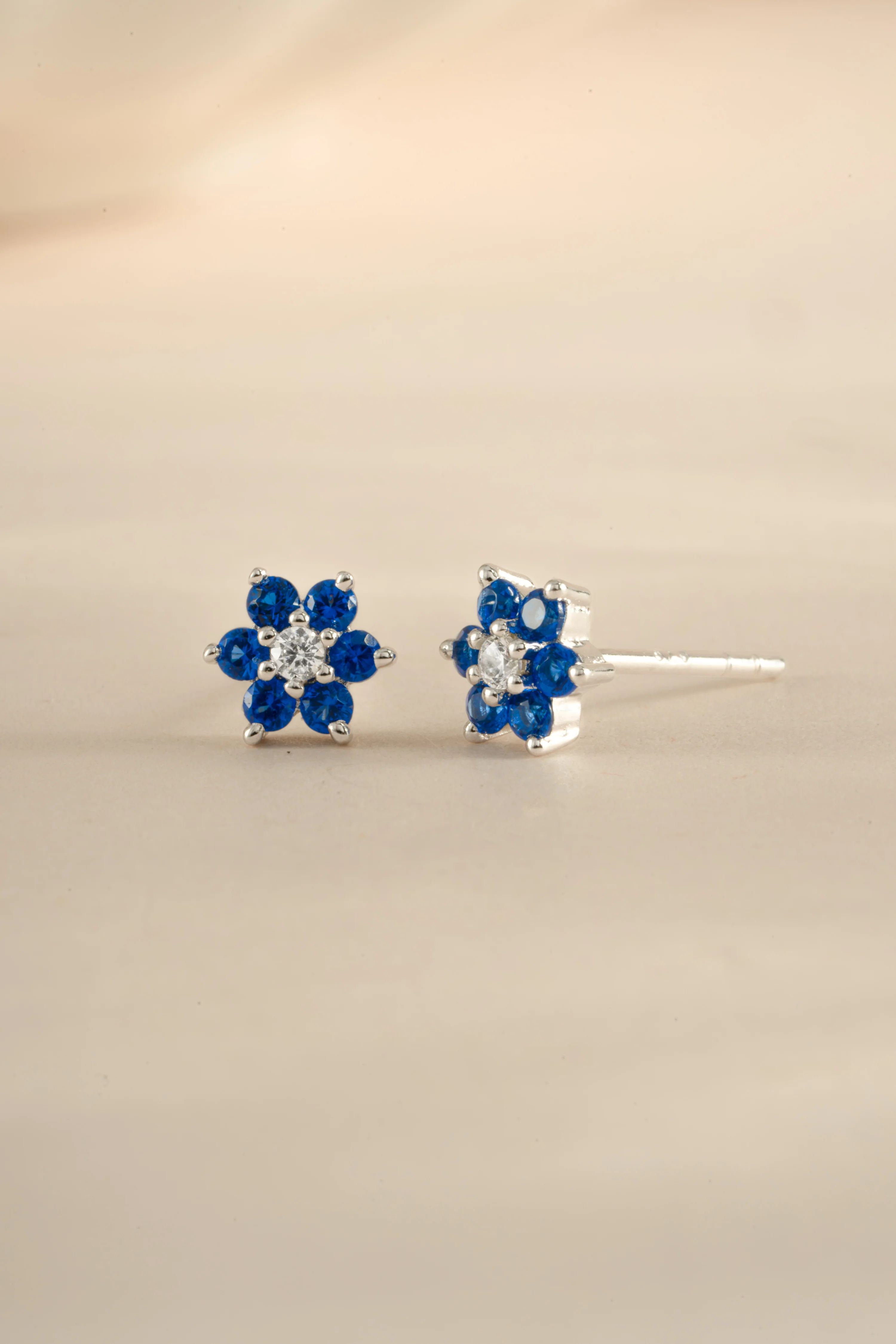 Sapphire Flower Stud W/ CZ Center Stone - Image 3