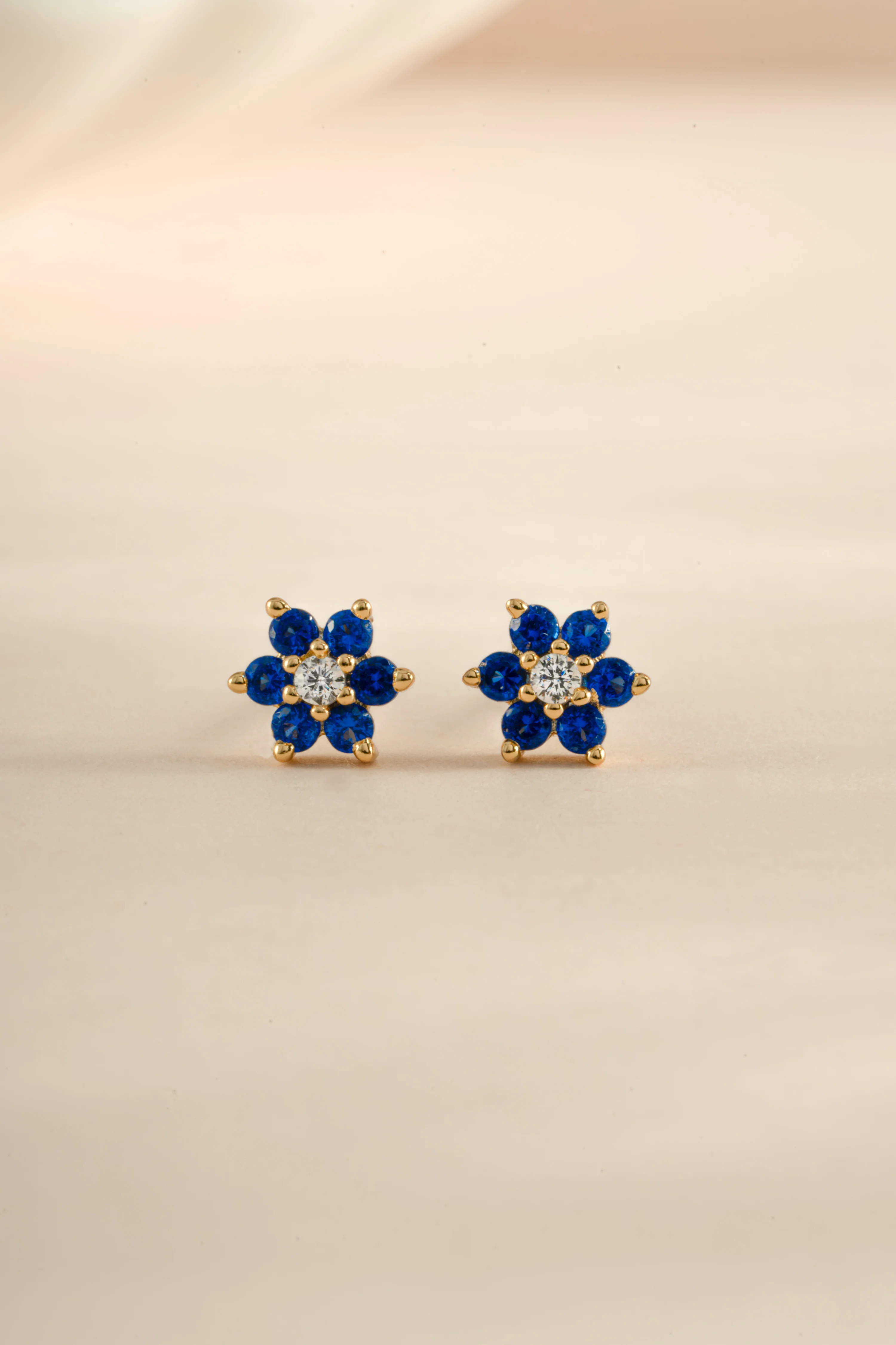 Sapphire Flower Stud W/ CZ Center Stone - Image 5