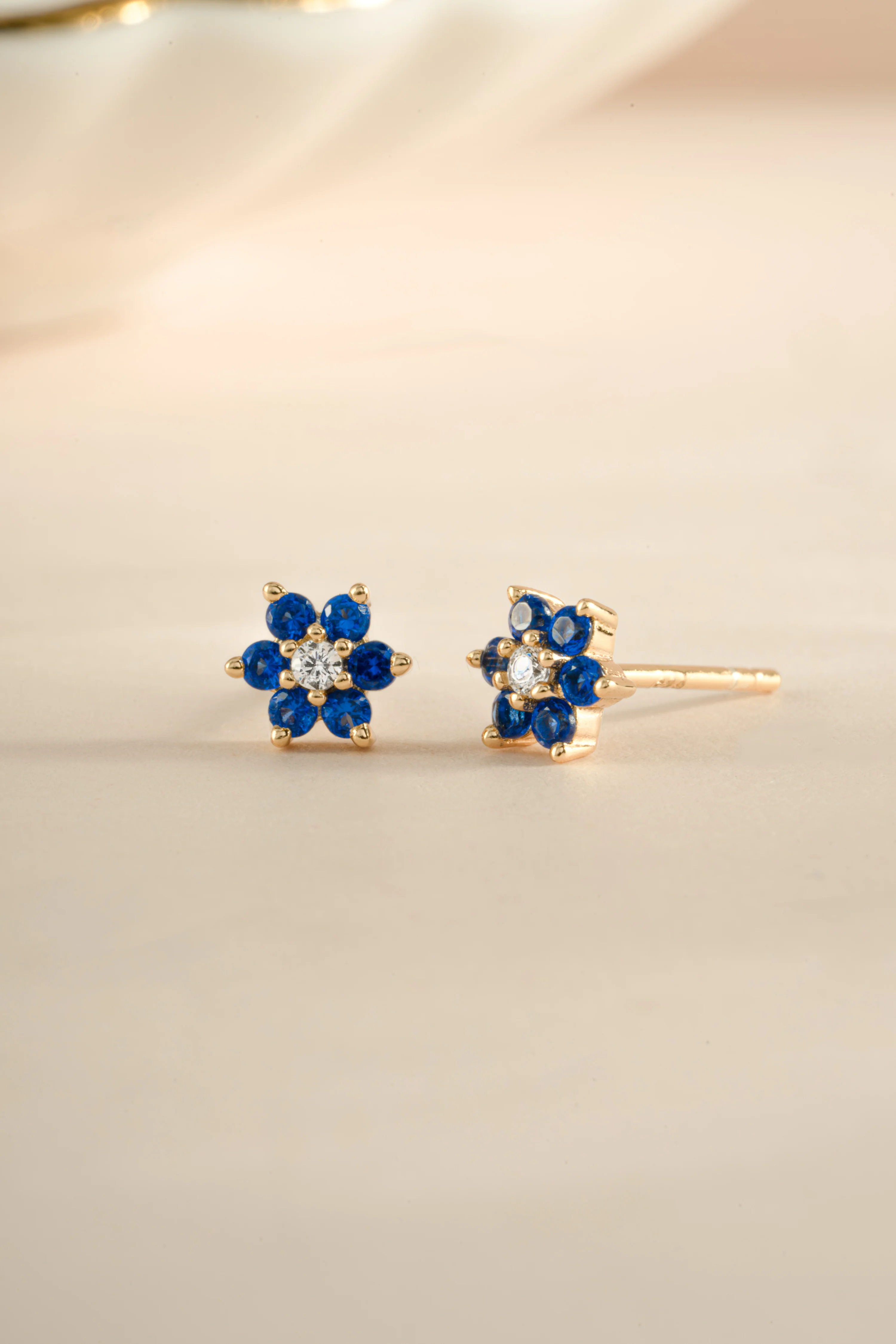 Sapphire Flower Stud W/ CZ Center Stone - Image 6