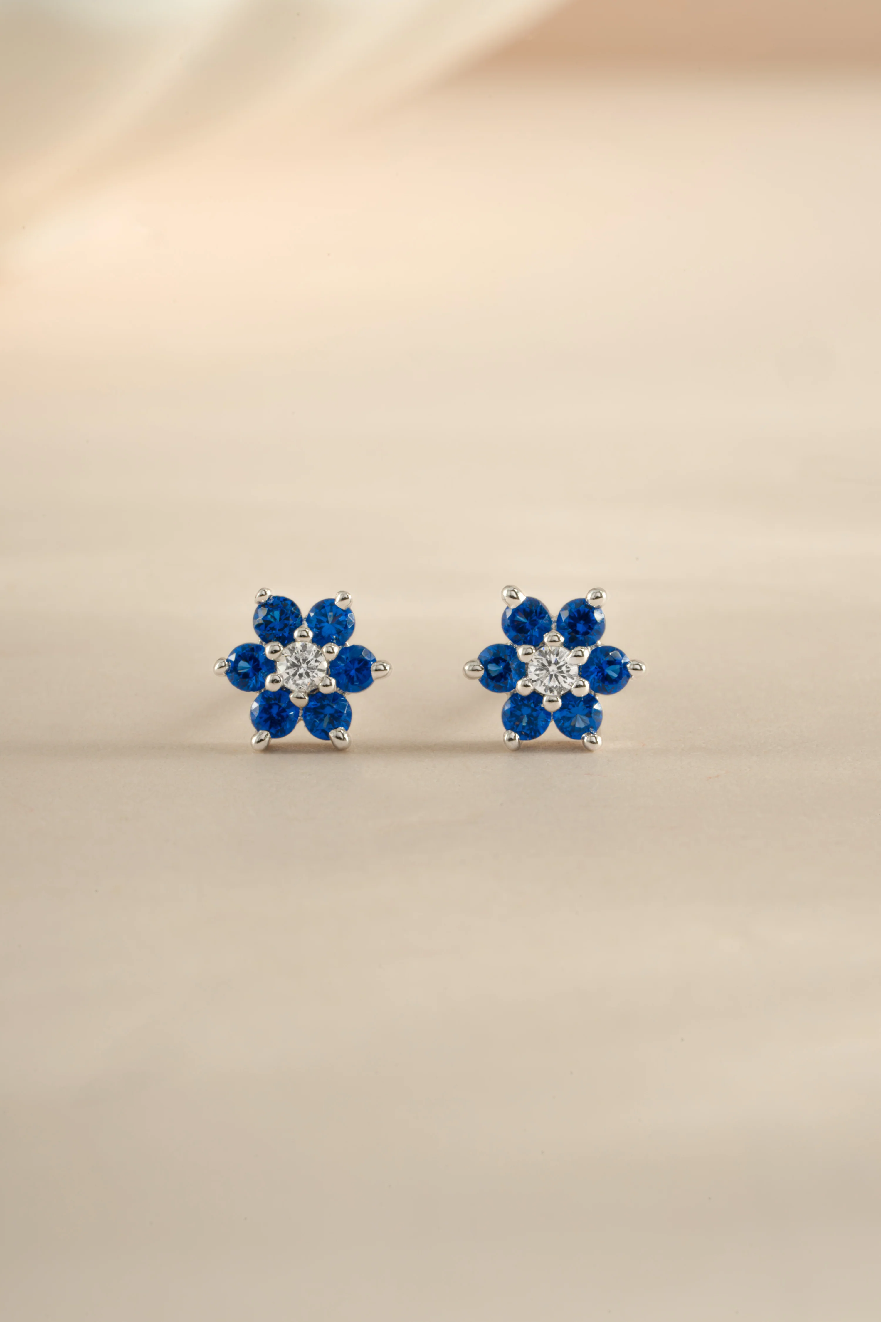 Sapphire Flower Stud W/ CZ Center Stone - Image 7