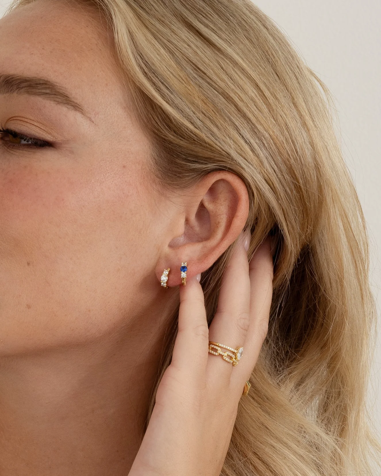 Sapphire Three Stone Huggie Hoops - Image 10