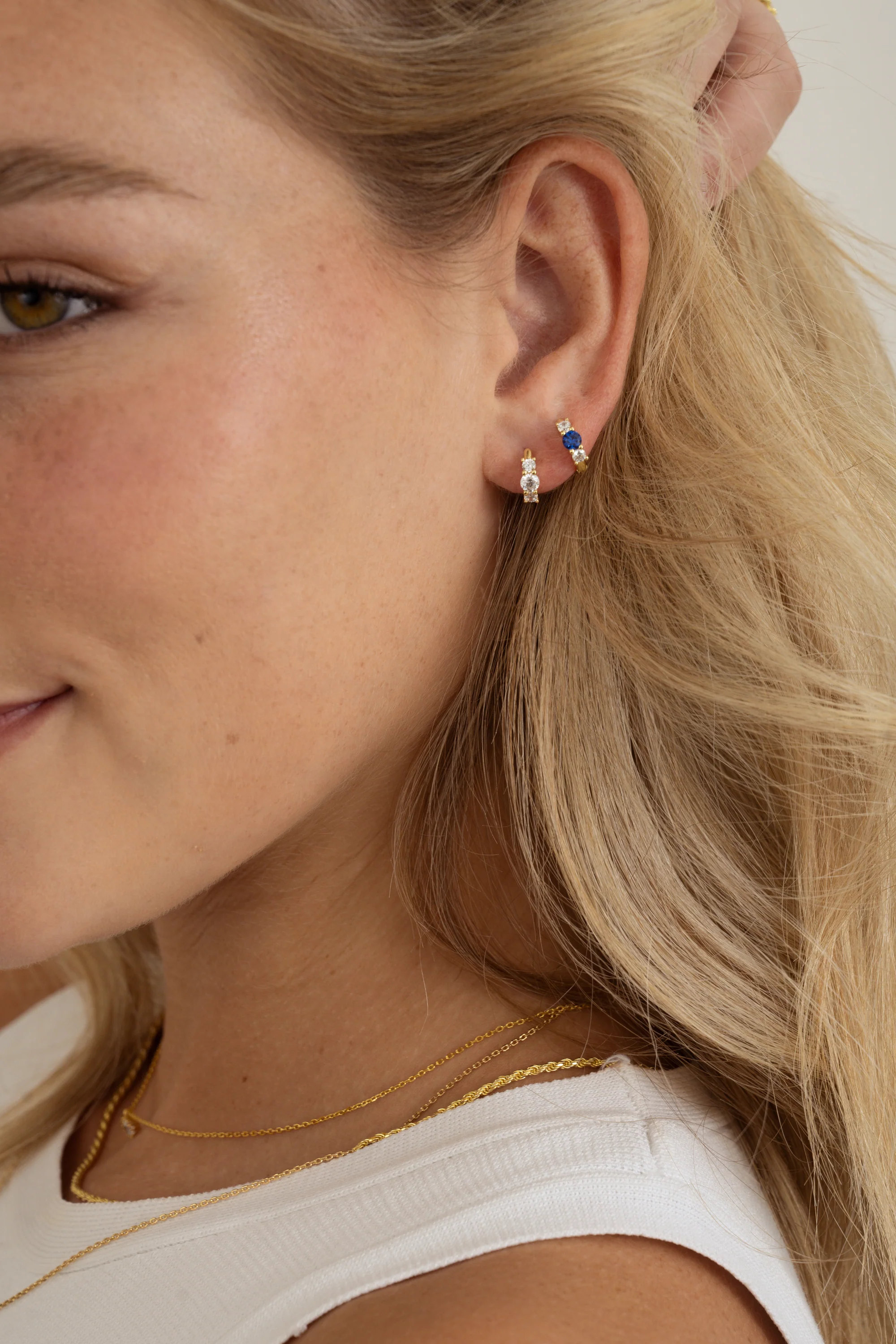 Sapphire Three Stone Huggie Hoops - Image 2