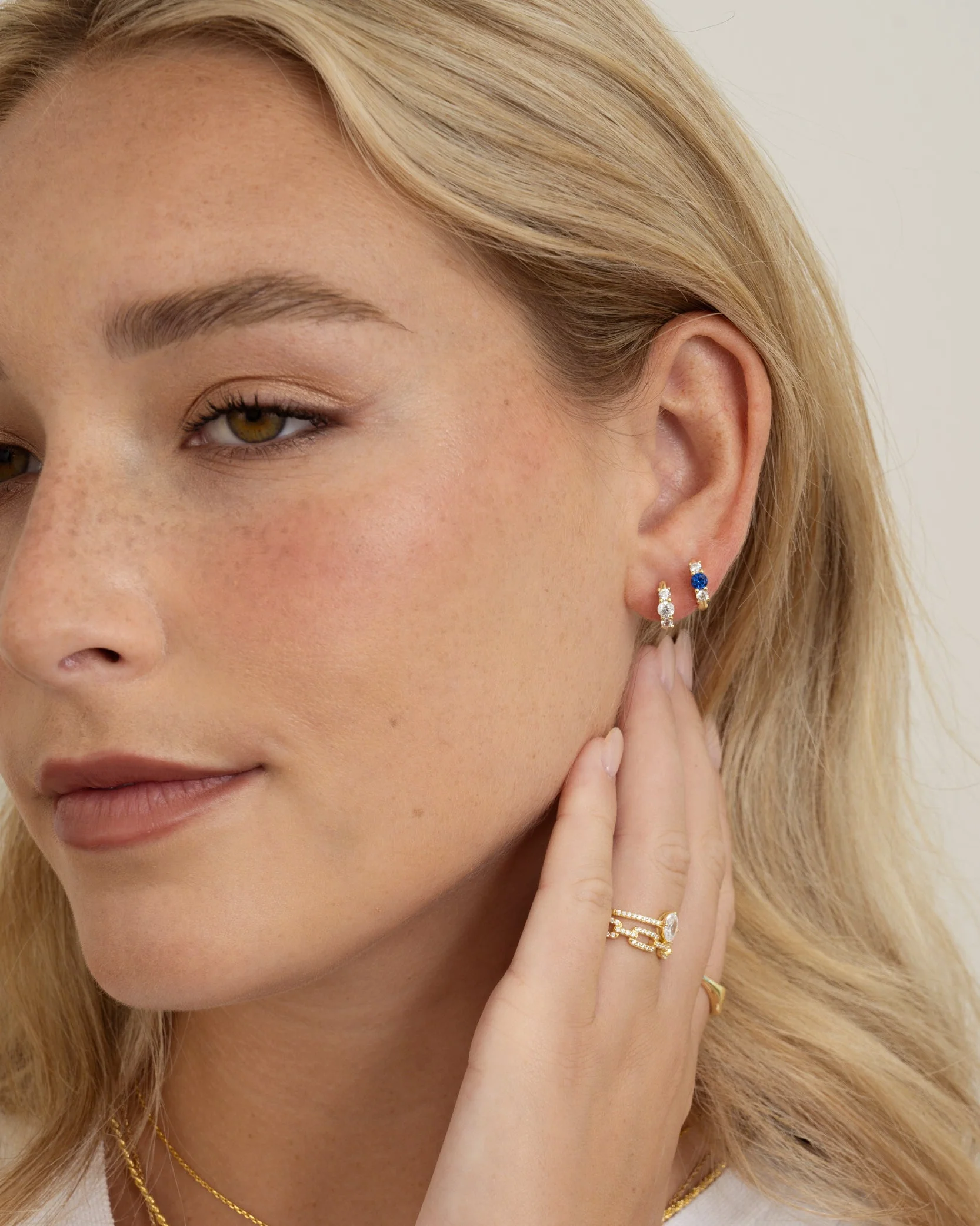 Sapphire Three Stone Huggie Hoops - Image 4