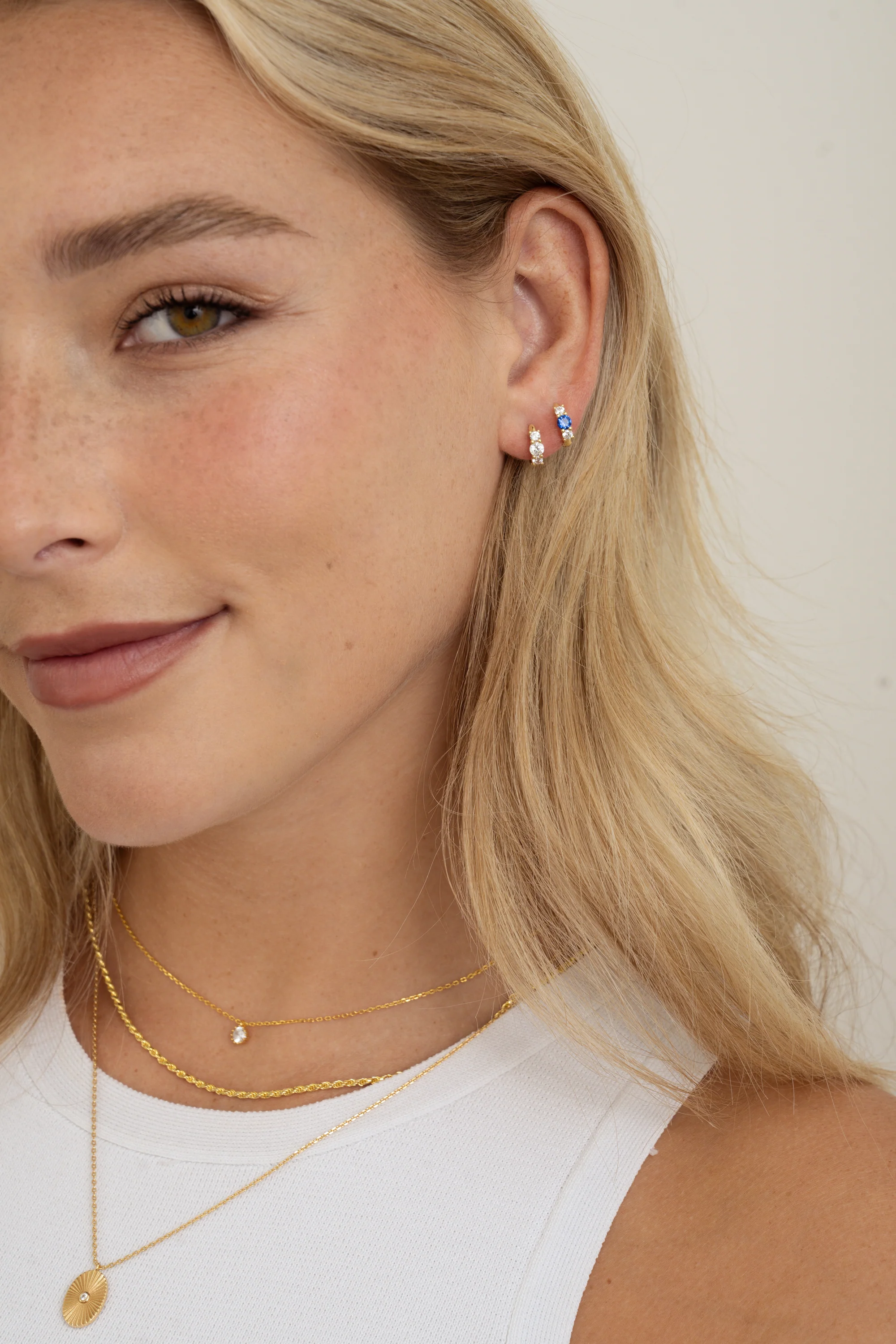 Sapphire Three Stone Huggie Hoops - Image 8