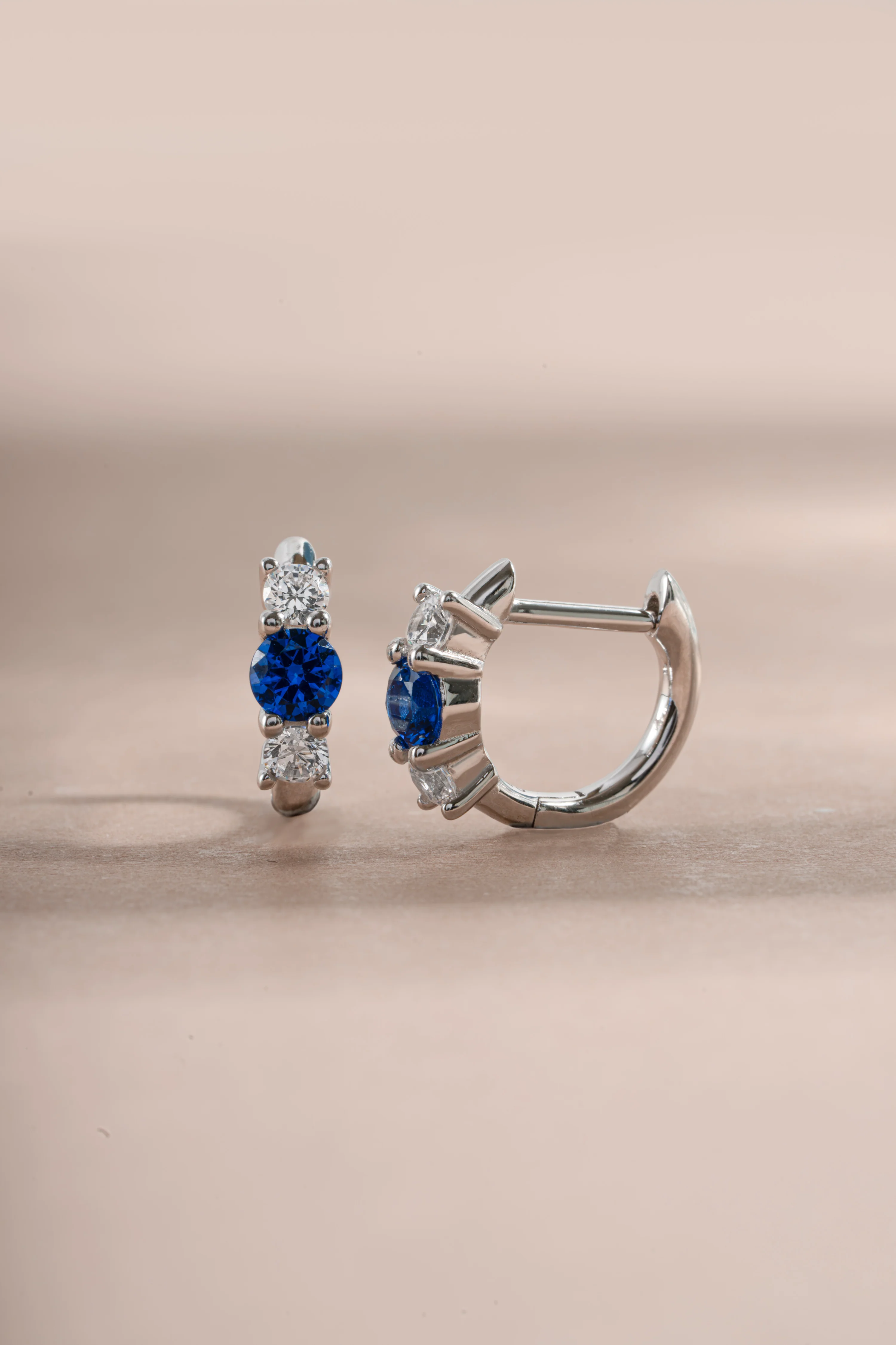 Sapphire Three Stone Huggie Hoops - Image 9