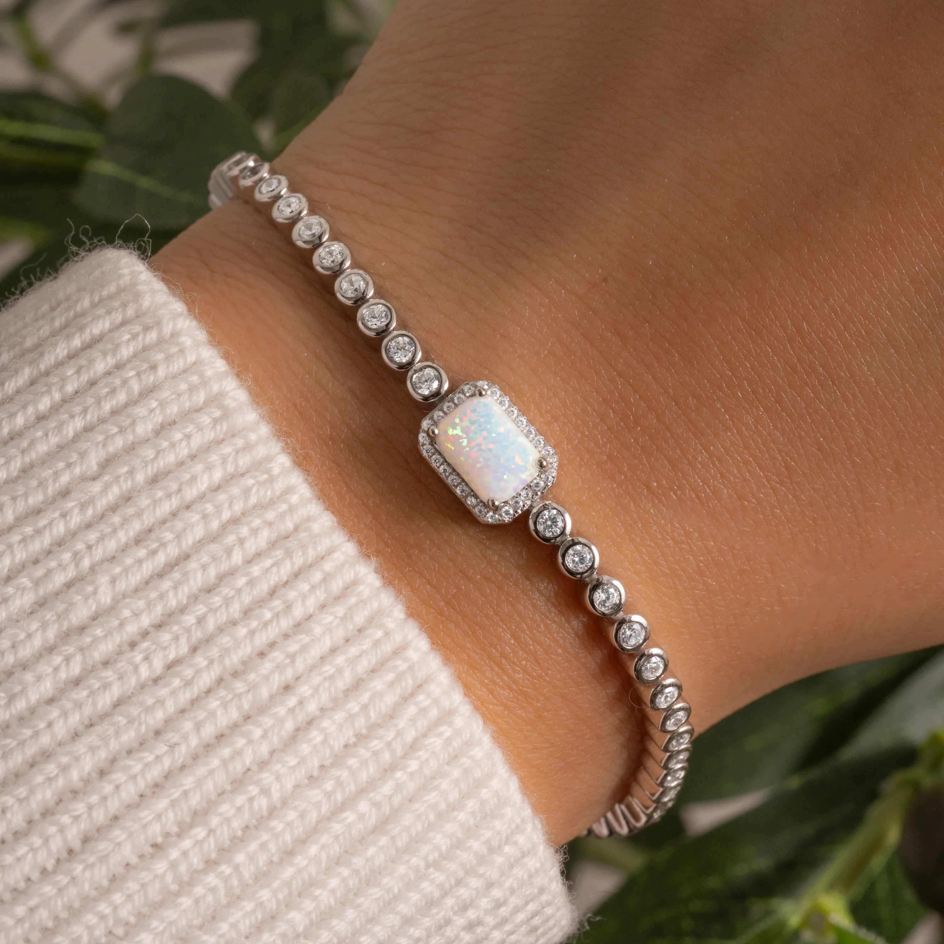 Silver Opal Baguette Tennis Bracelet - Image 2