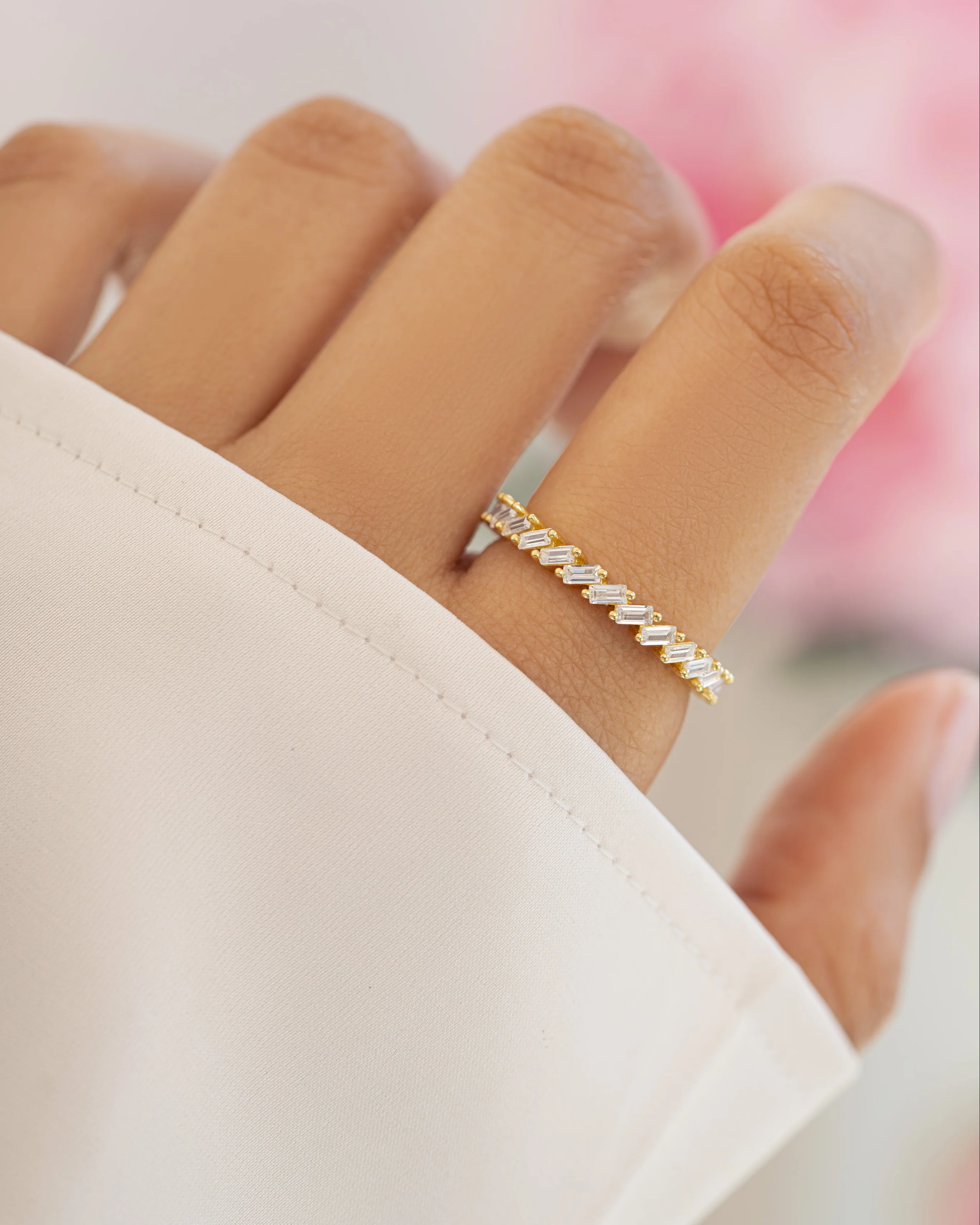 Slanted White CZ Baguette Ring - Image 2