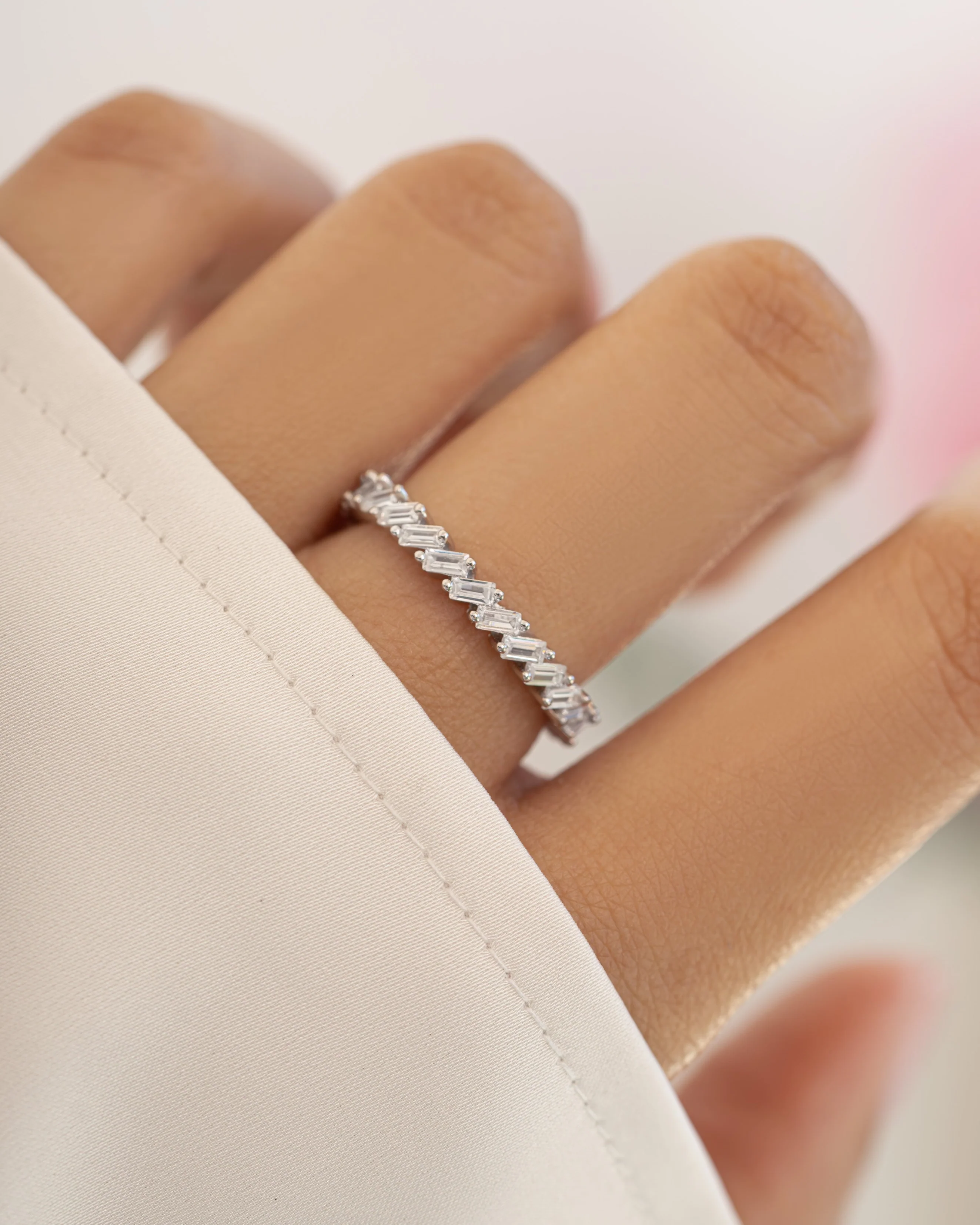 Slanted White CZ Baguette Ring - Image 4
