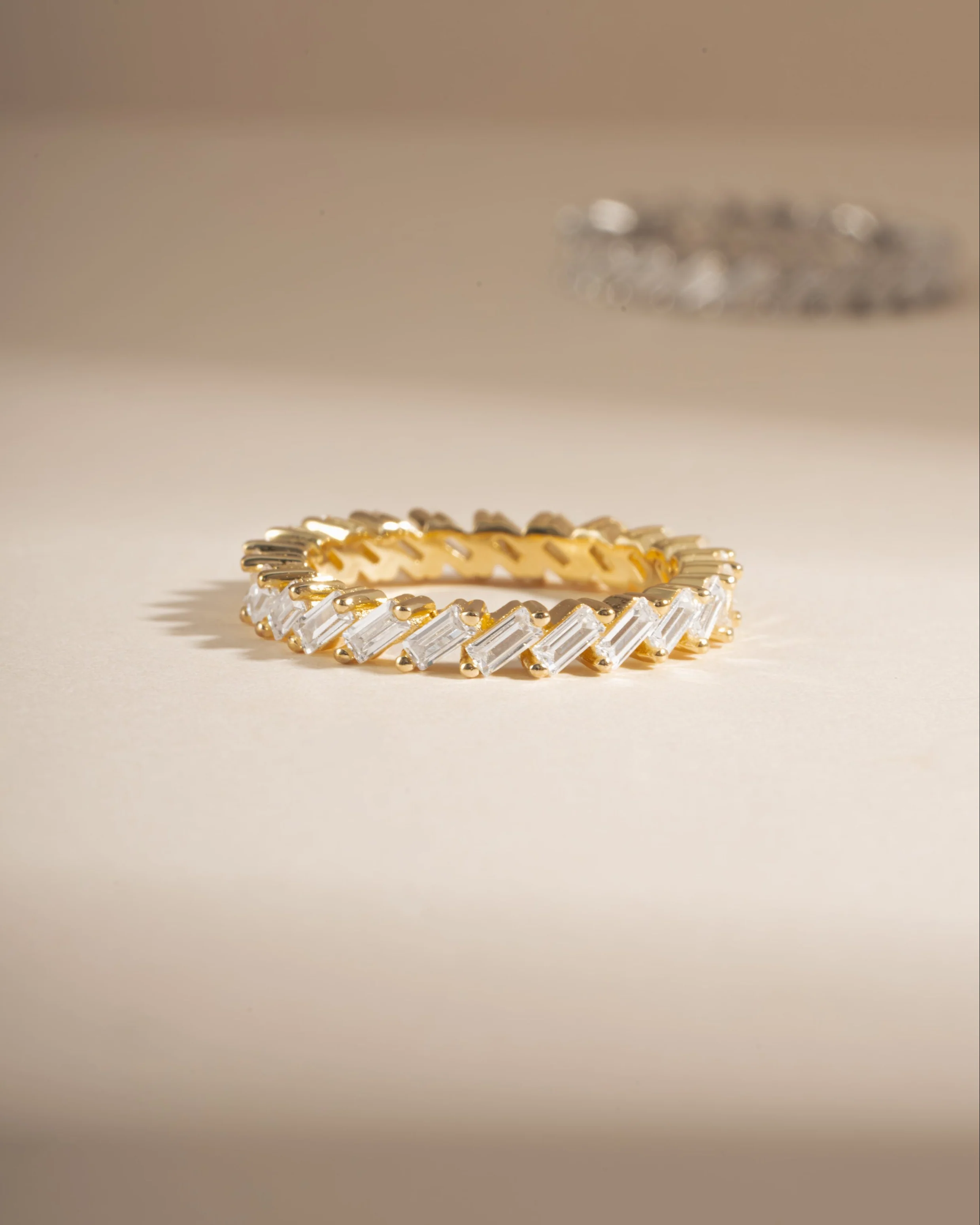 Slanted White CZ Baguette Ring - Image 7