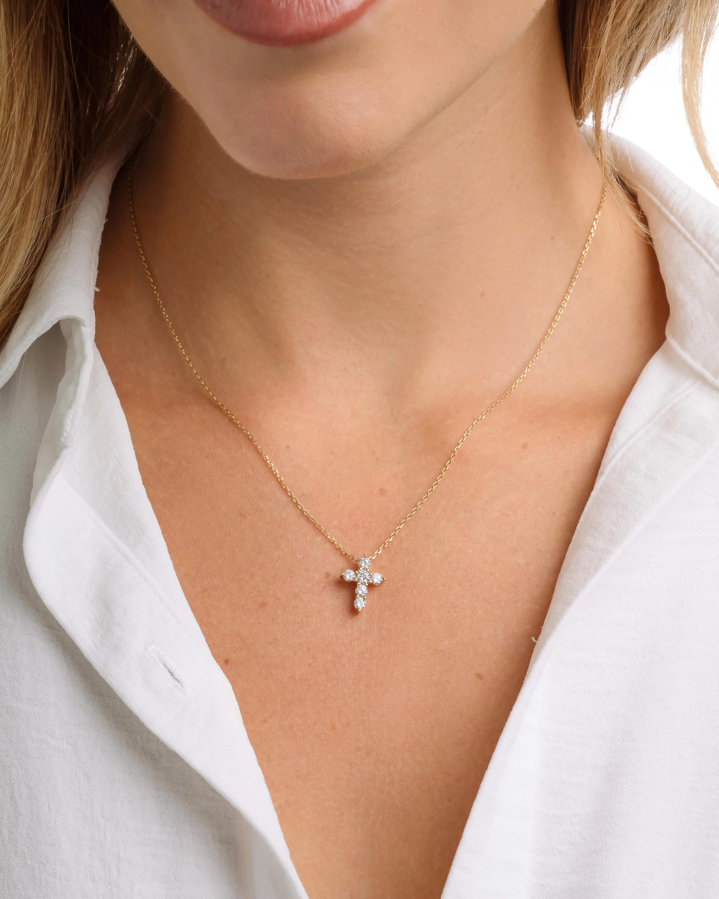 Small Studded Cross Necklace - Image 2