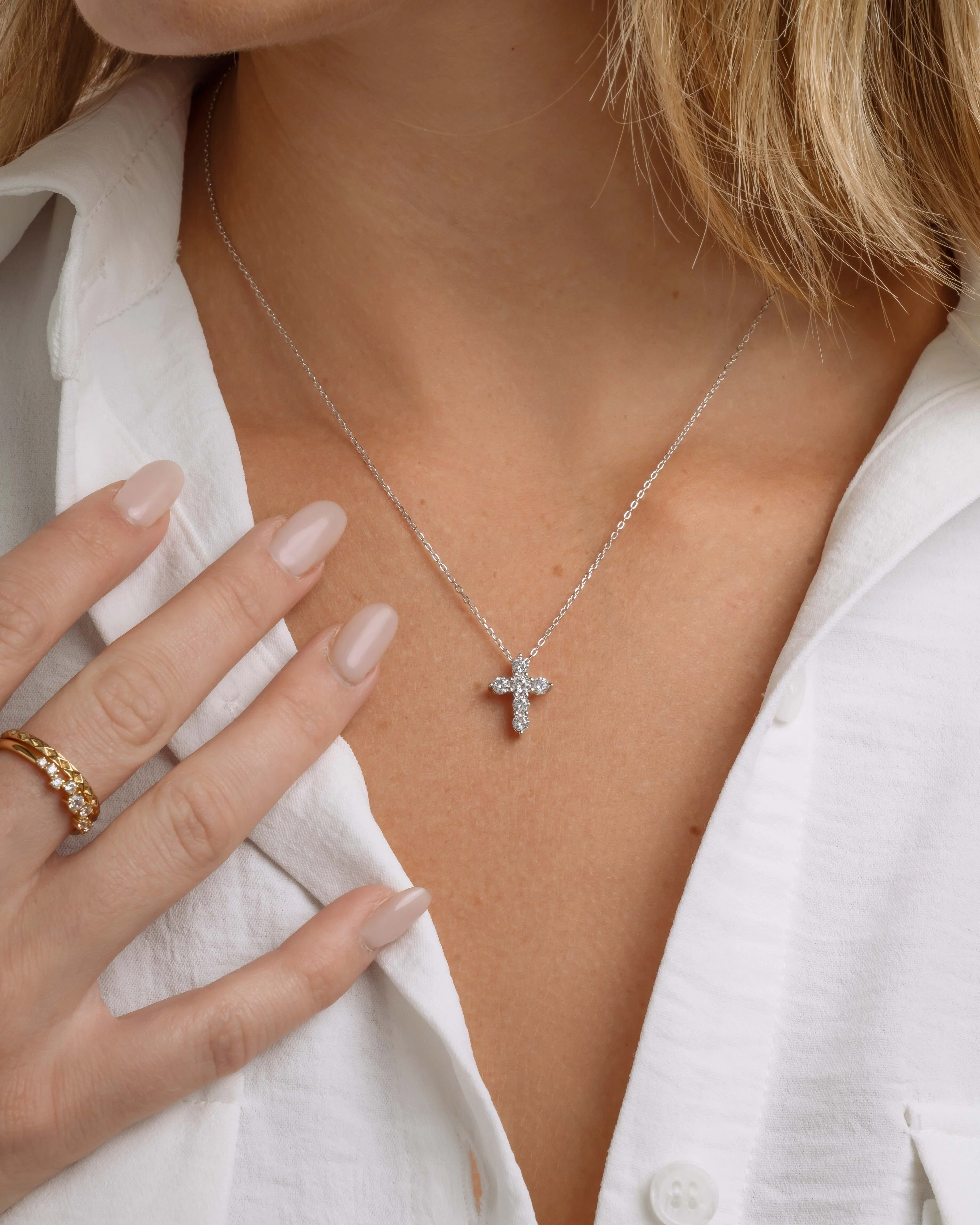 Small Studded Cross Necklace - Image 4