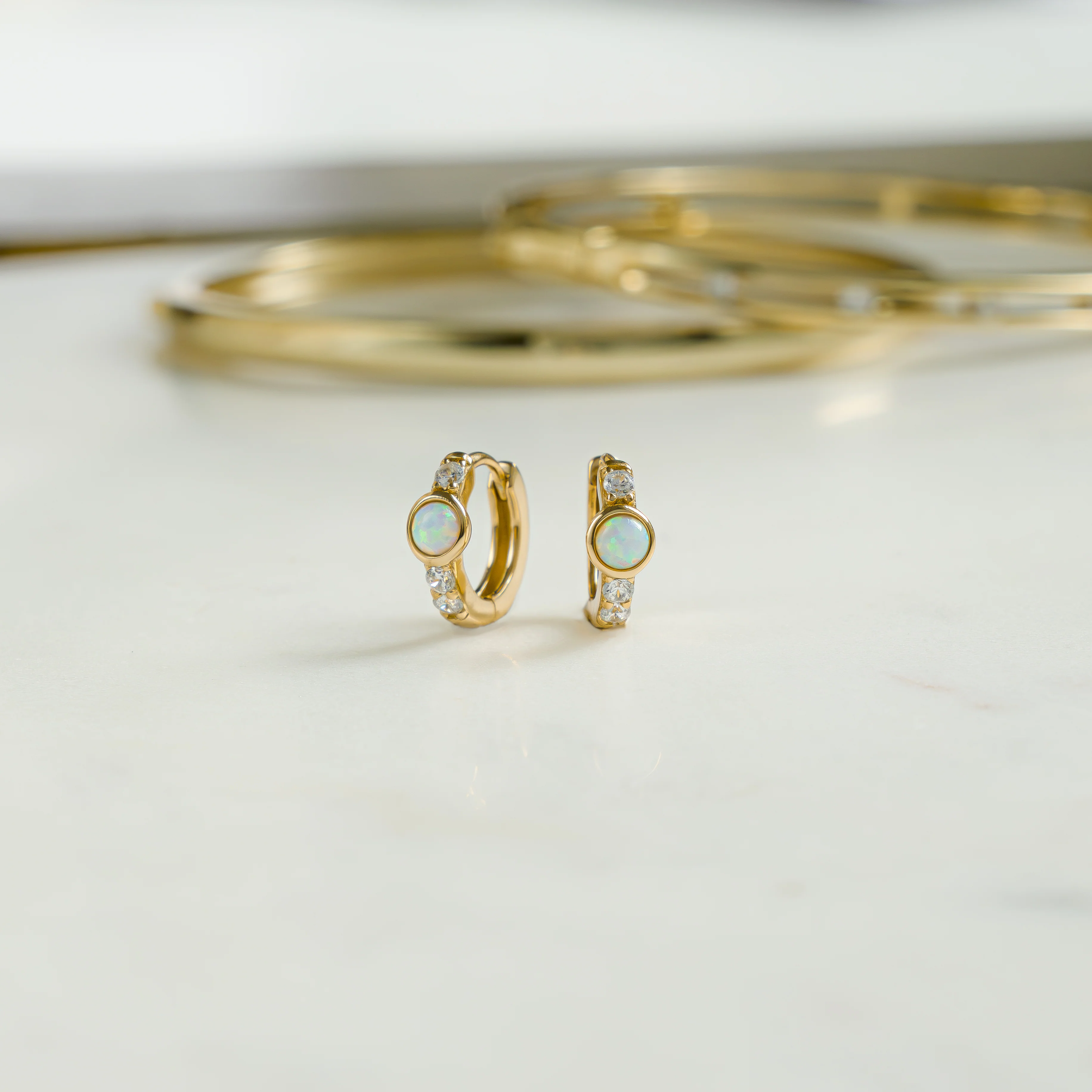 Solitaire CZ Opal Huggies - Image 5