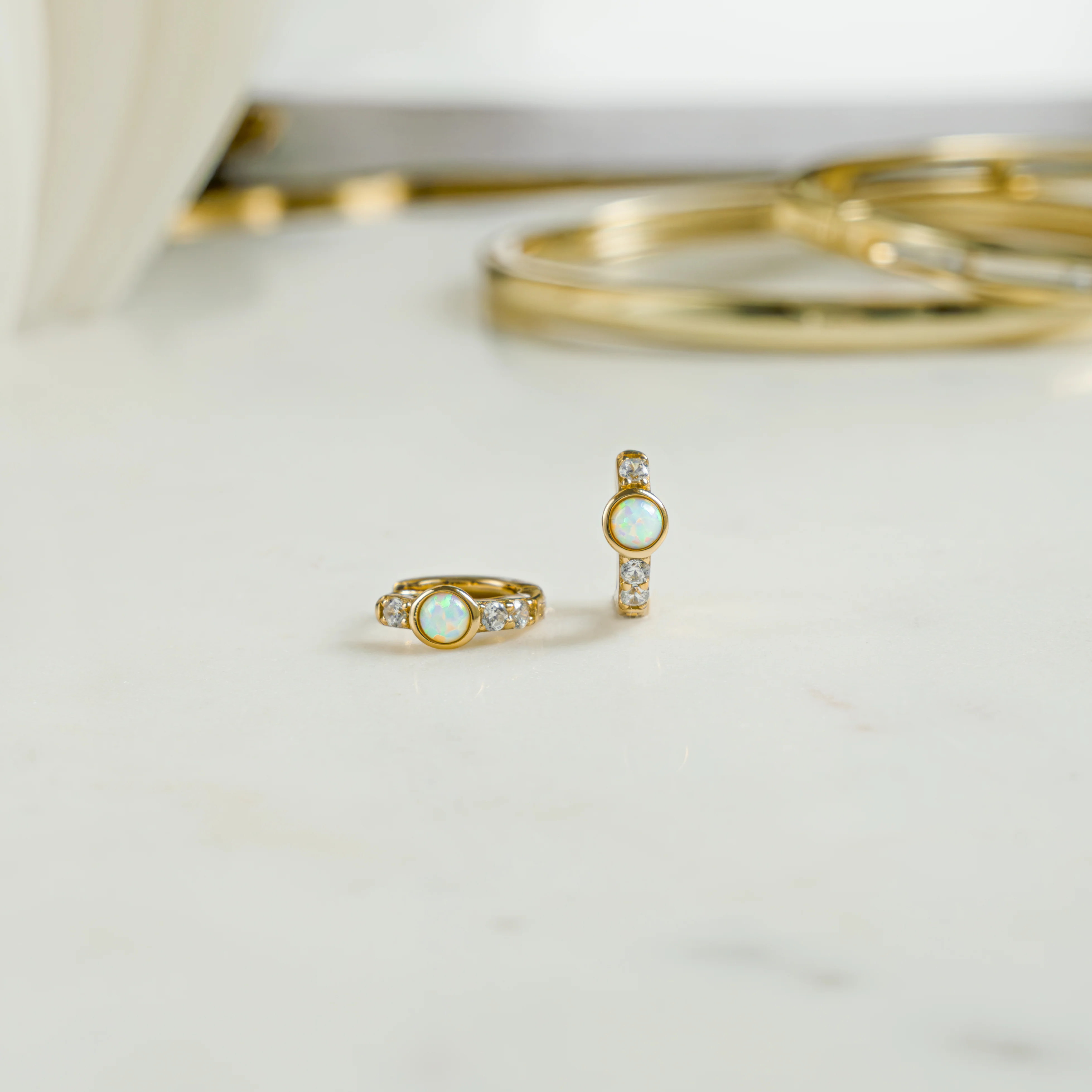 Solitaire CZ Opal Huggies - Image 8