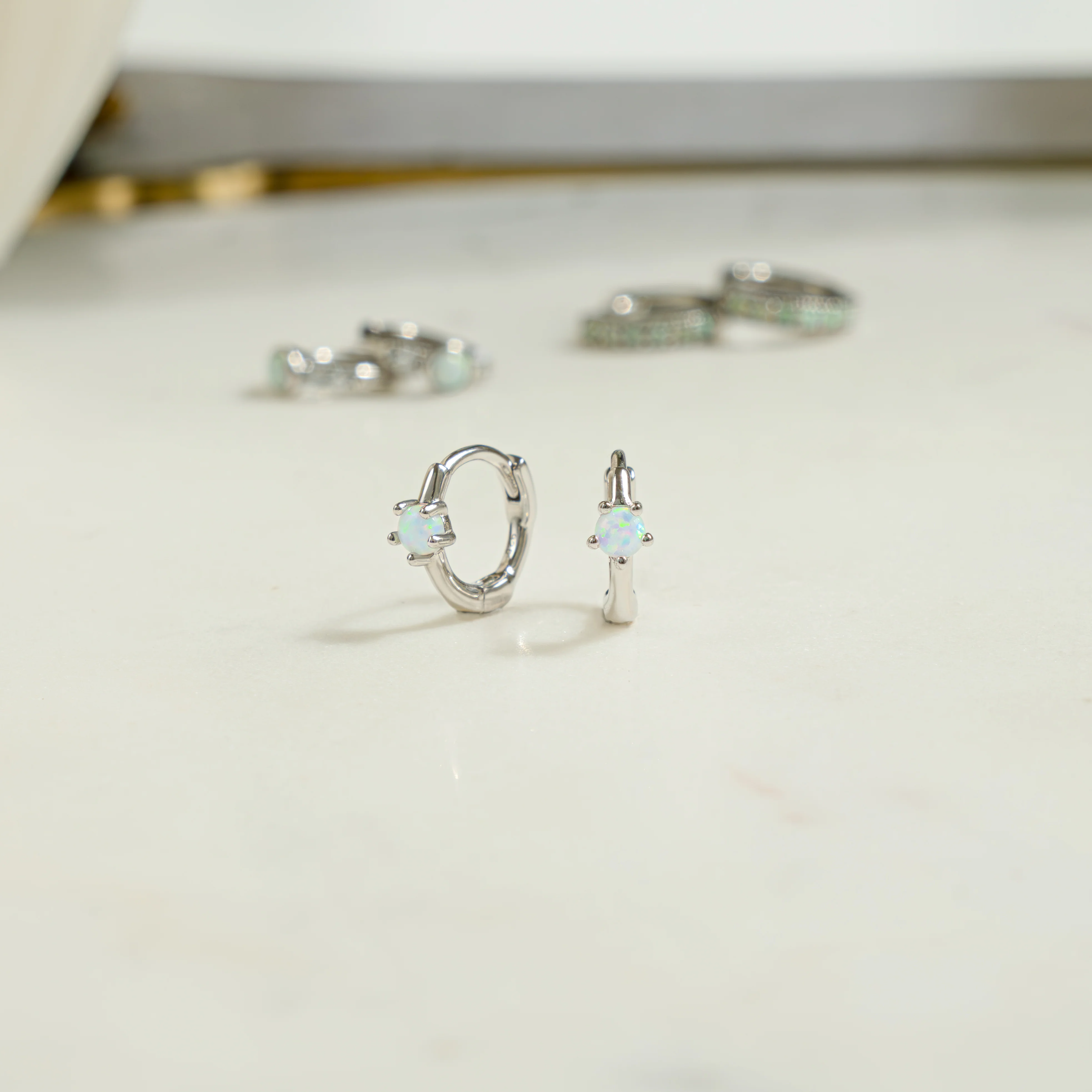 Solitaire Opal Huggies - Image 3