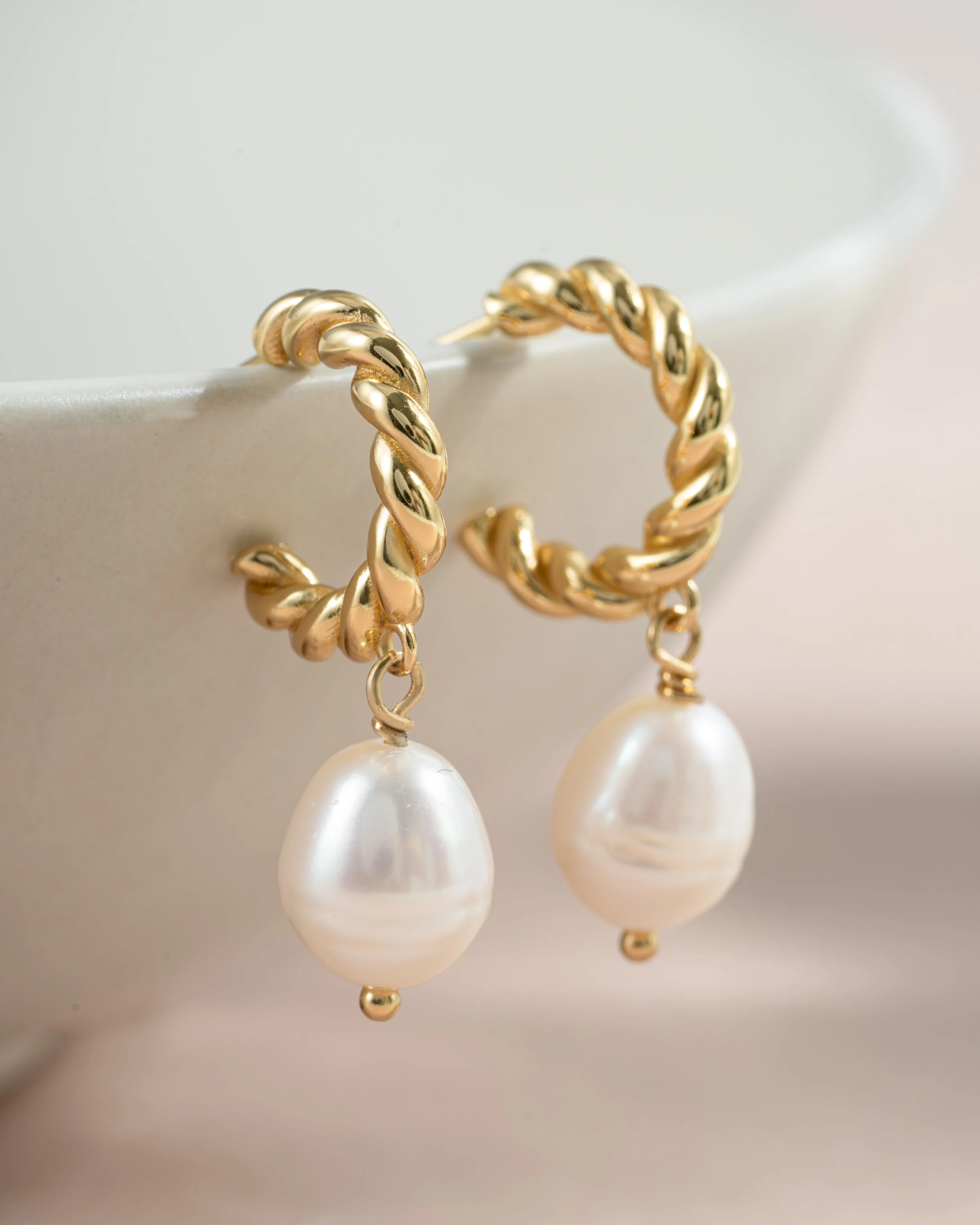 Spiral Pearl Drop Earrings - Image 5