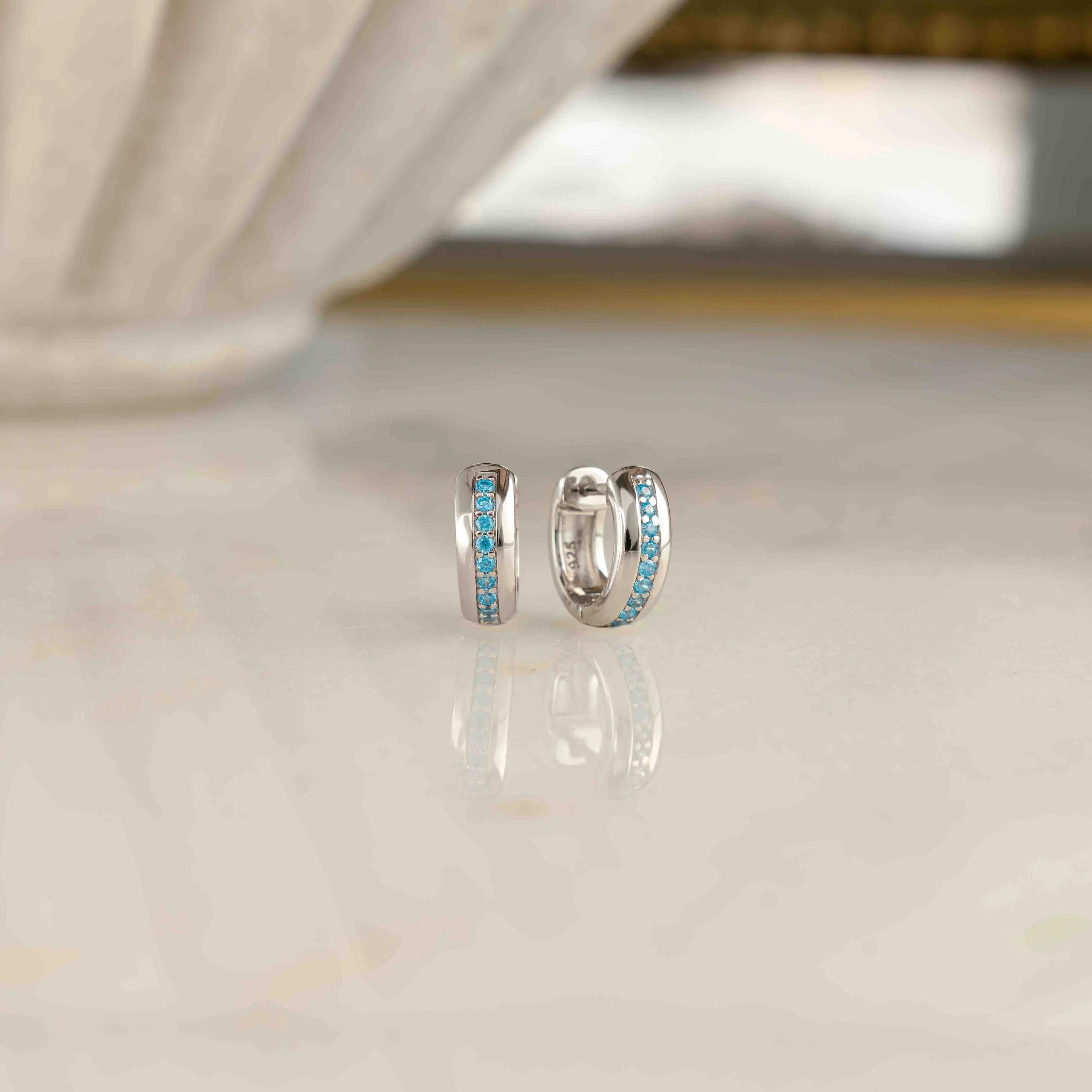 Stripe Aquamarine Huggie Earrings - Image 3
