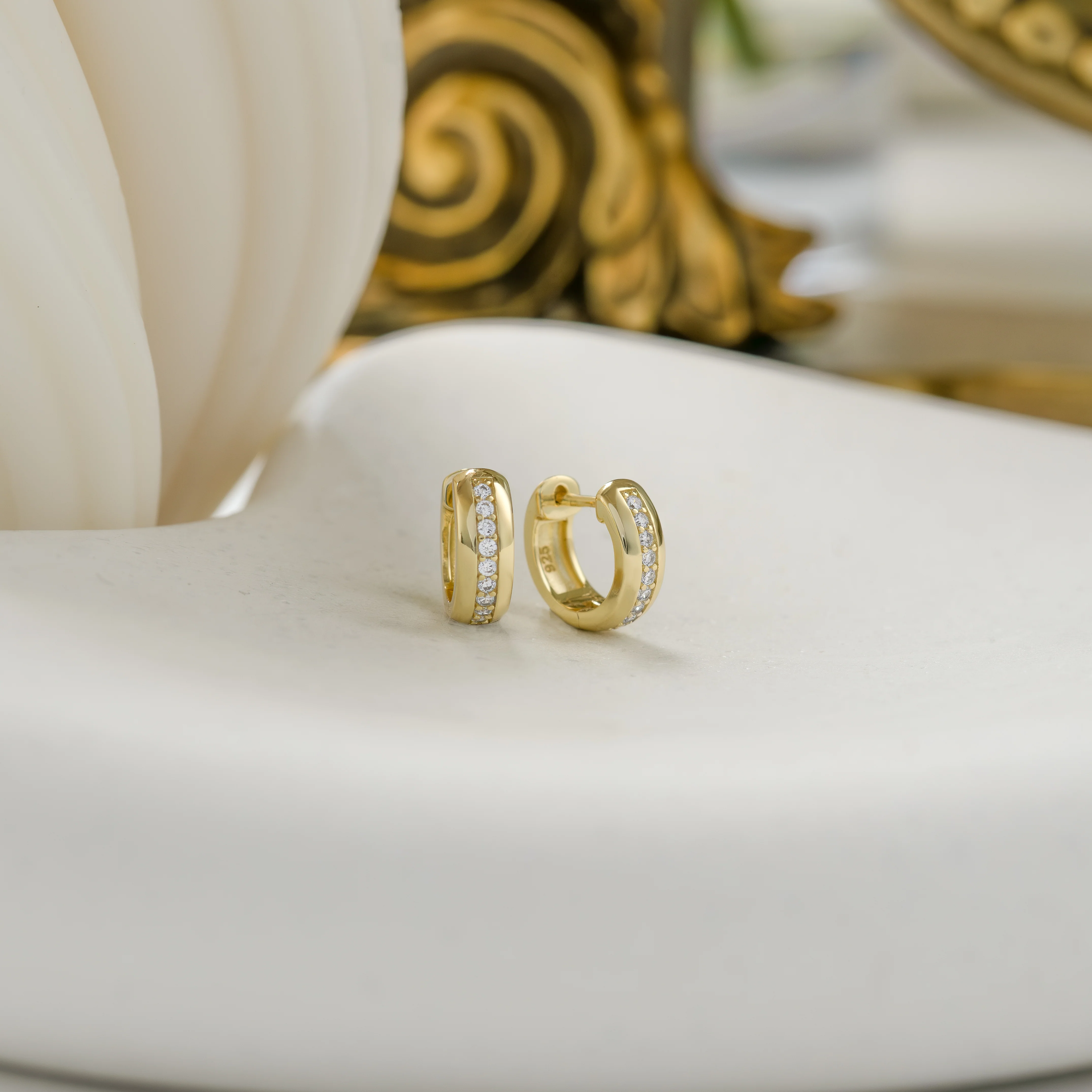 Stripe Diamond Huggie Earrings - Image 5