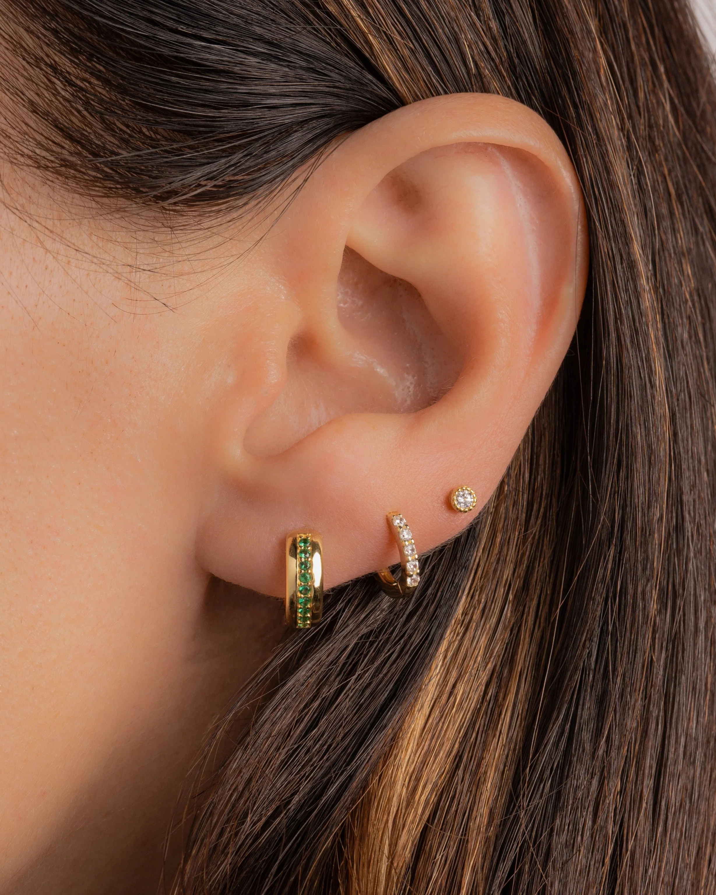 Stripe Emerald Huggie Earrings - Image 2