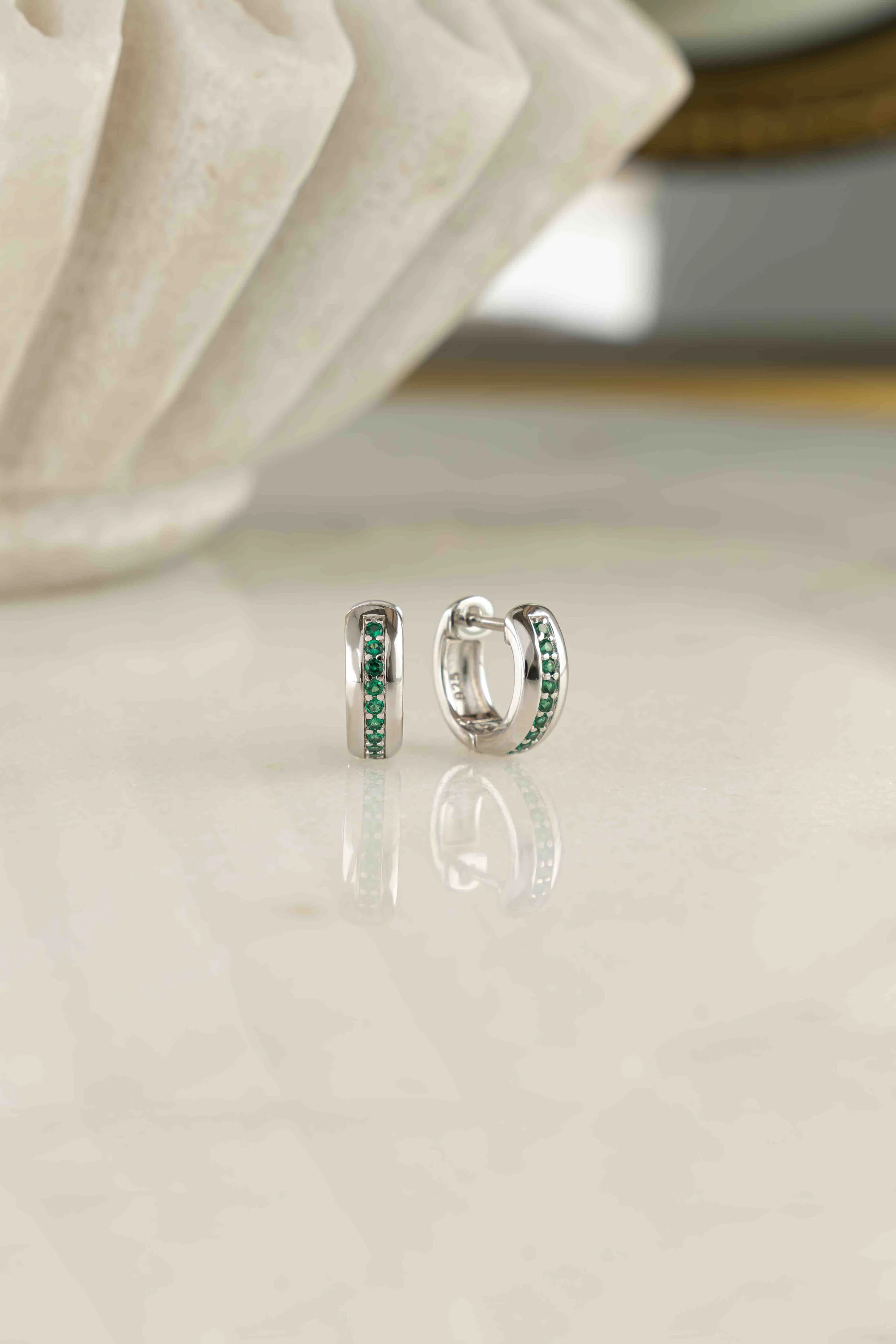 Stripe Emerald Huggie Earrings - Image 3