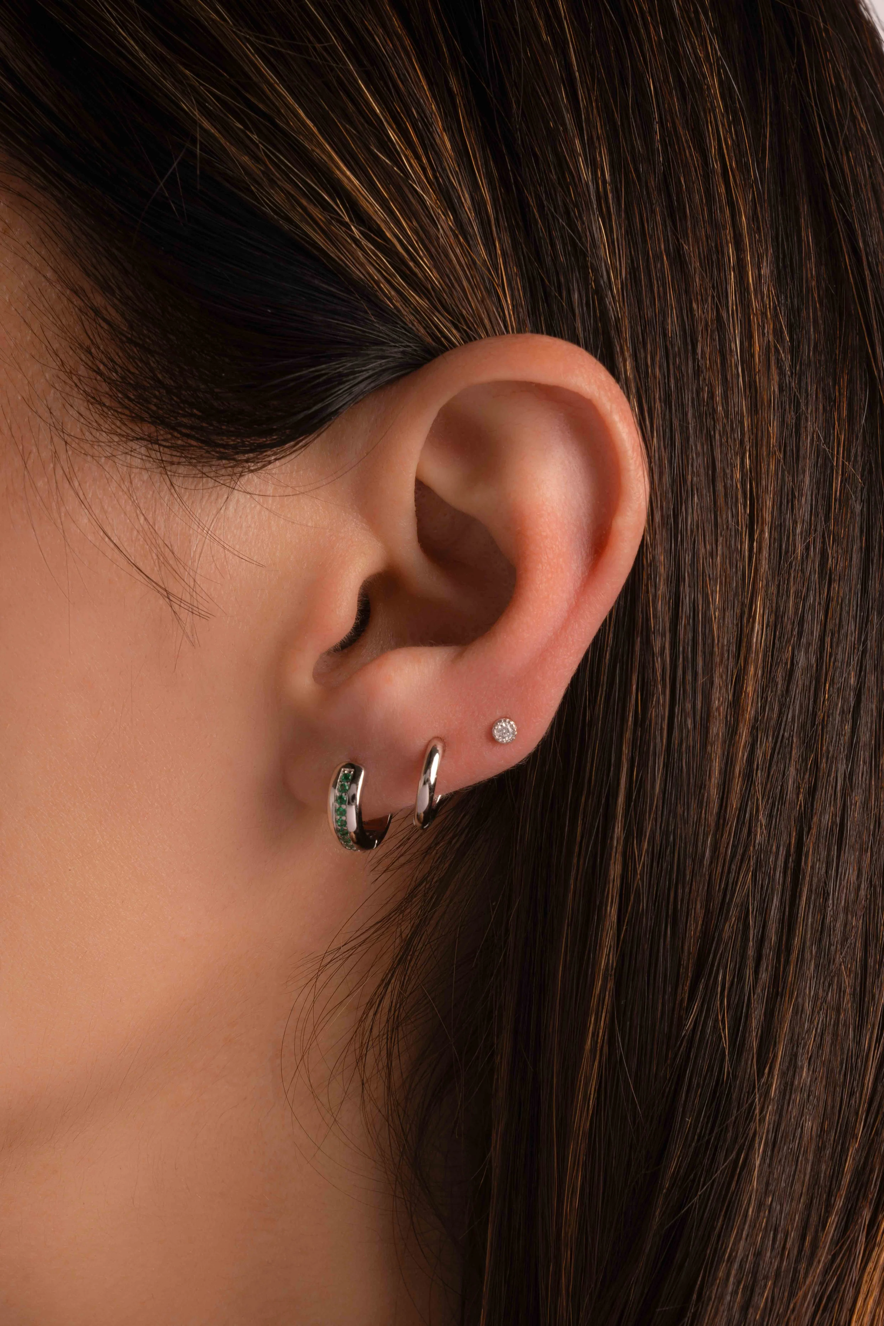 Stripe Emerald Huggie Earrings - Image 4