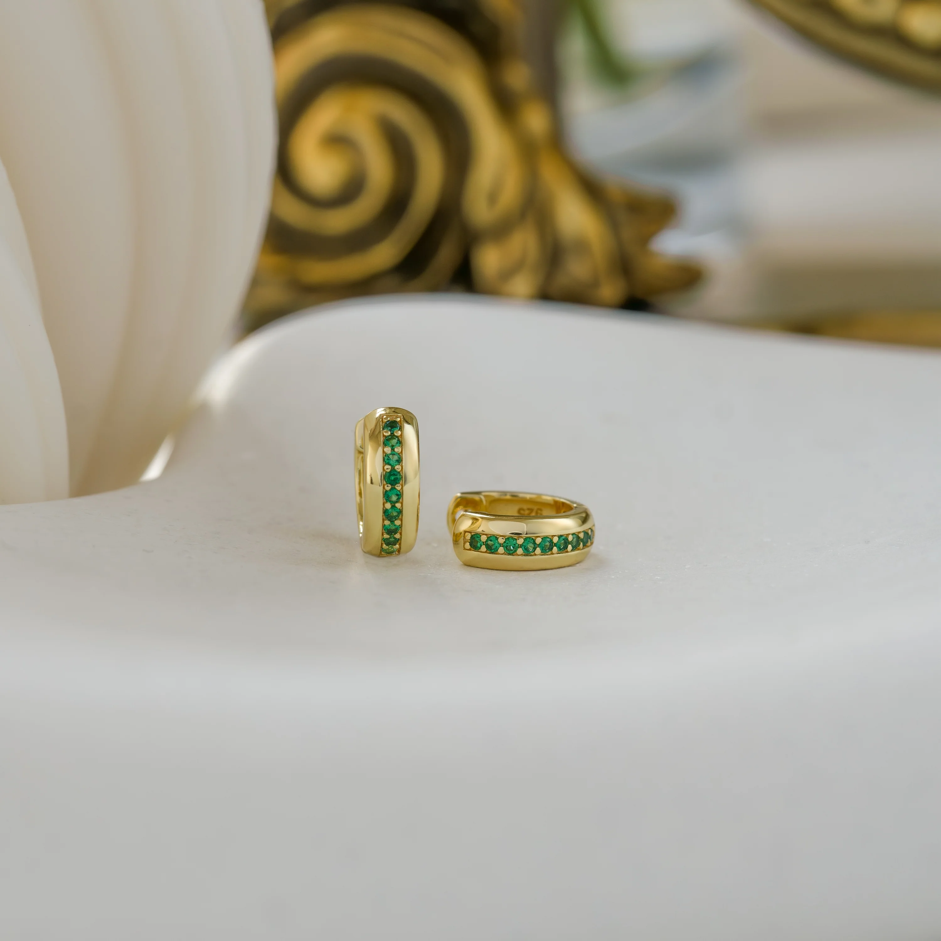 Stripe Emerald Huggie Earrings - Image 5