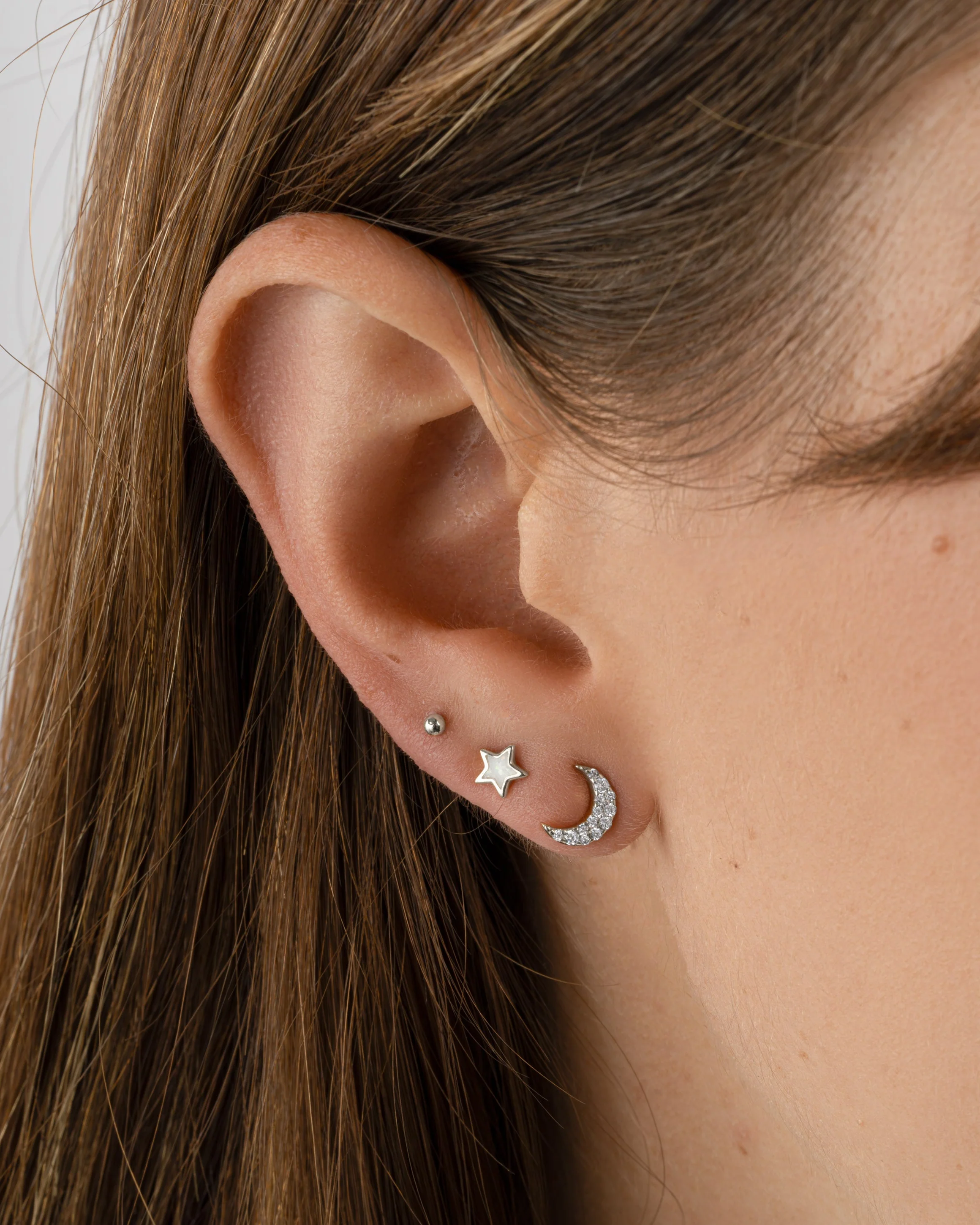 Studded Moon Stud Earrings - Image 4