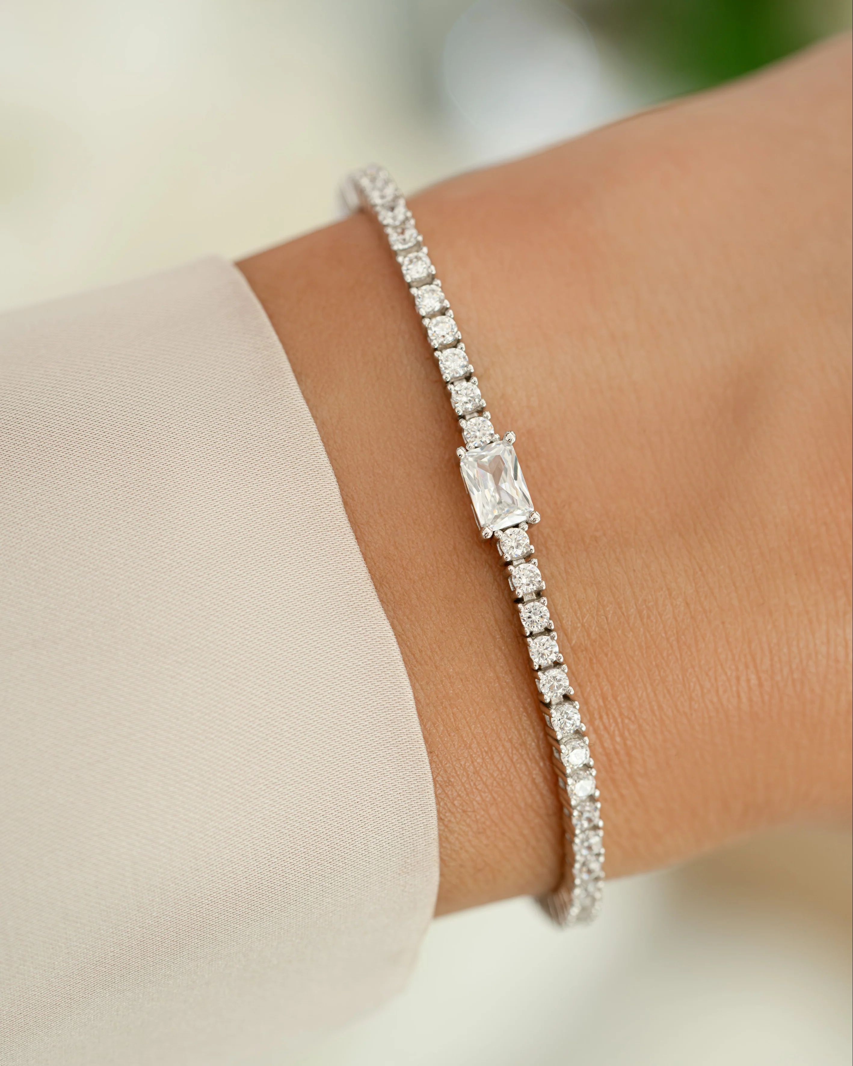 Tennis Bracelet with Baguette Charm - Image 4