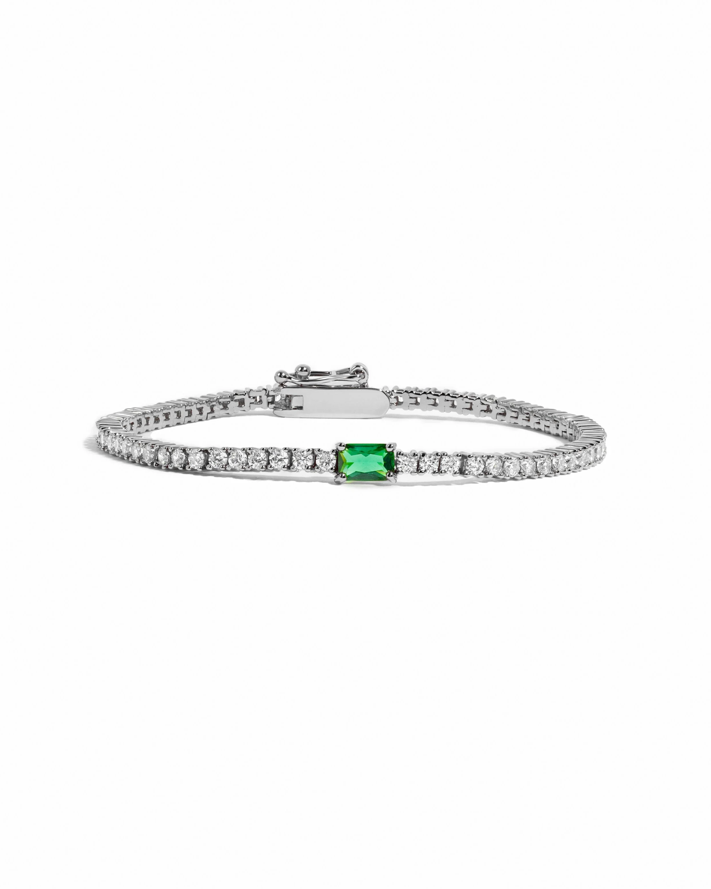 Tennis Bracelet with Emerald Baguette Charm - Image 11
