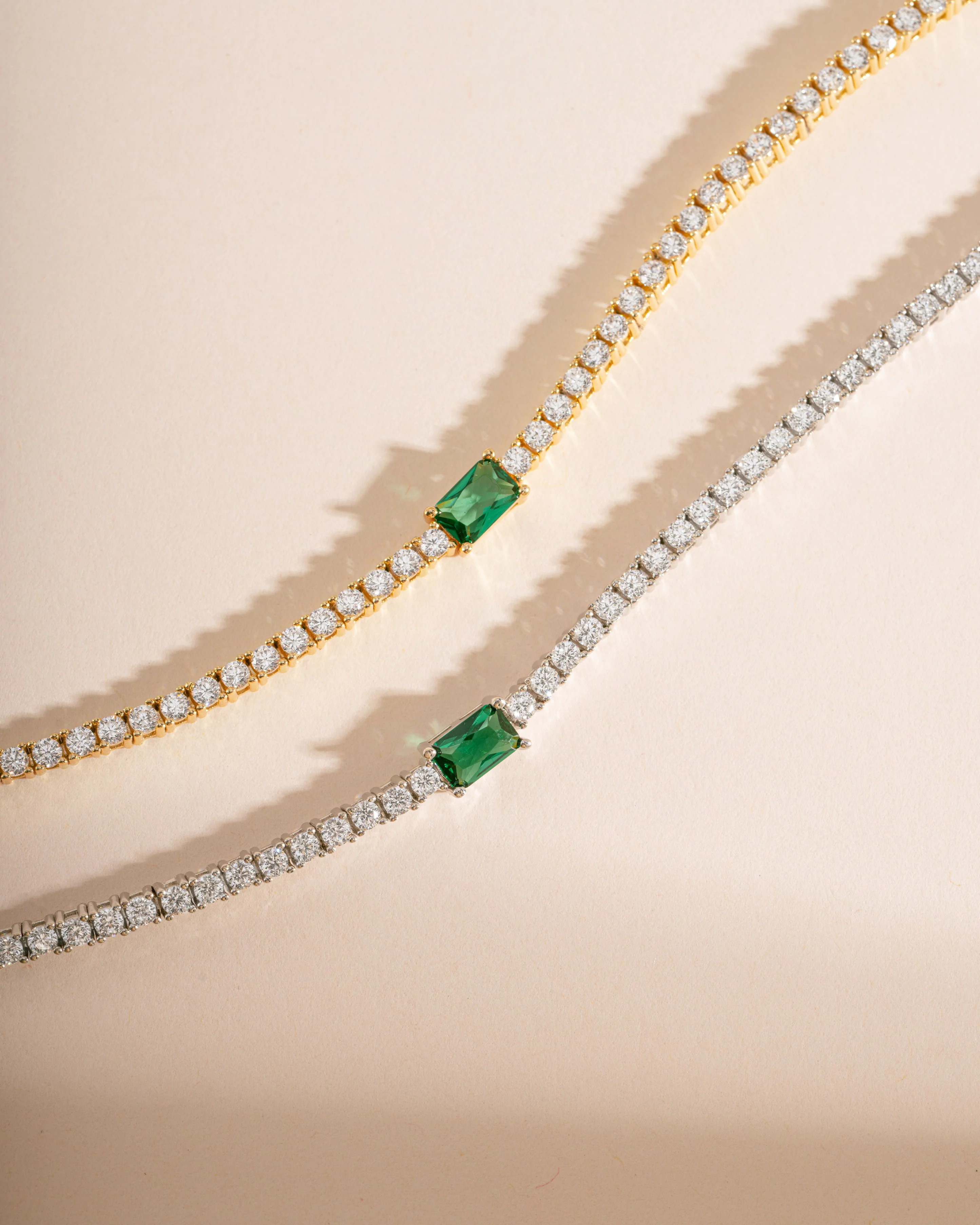 Tennis Bracelet with Emerald Baguette Charm - Image 3