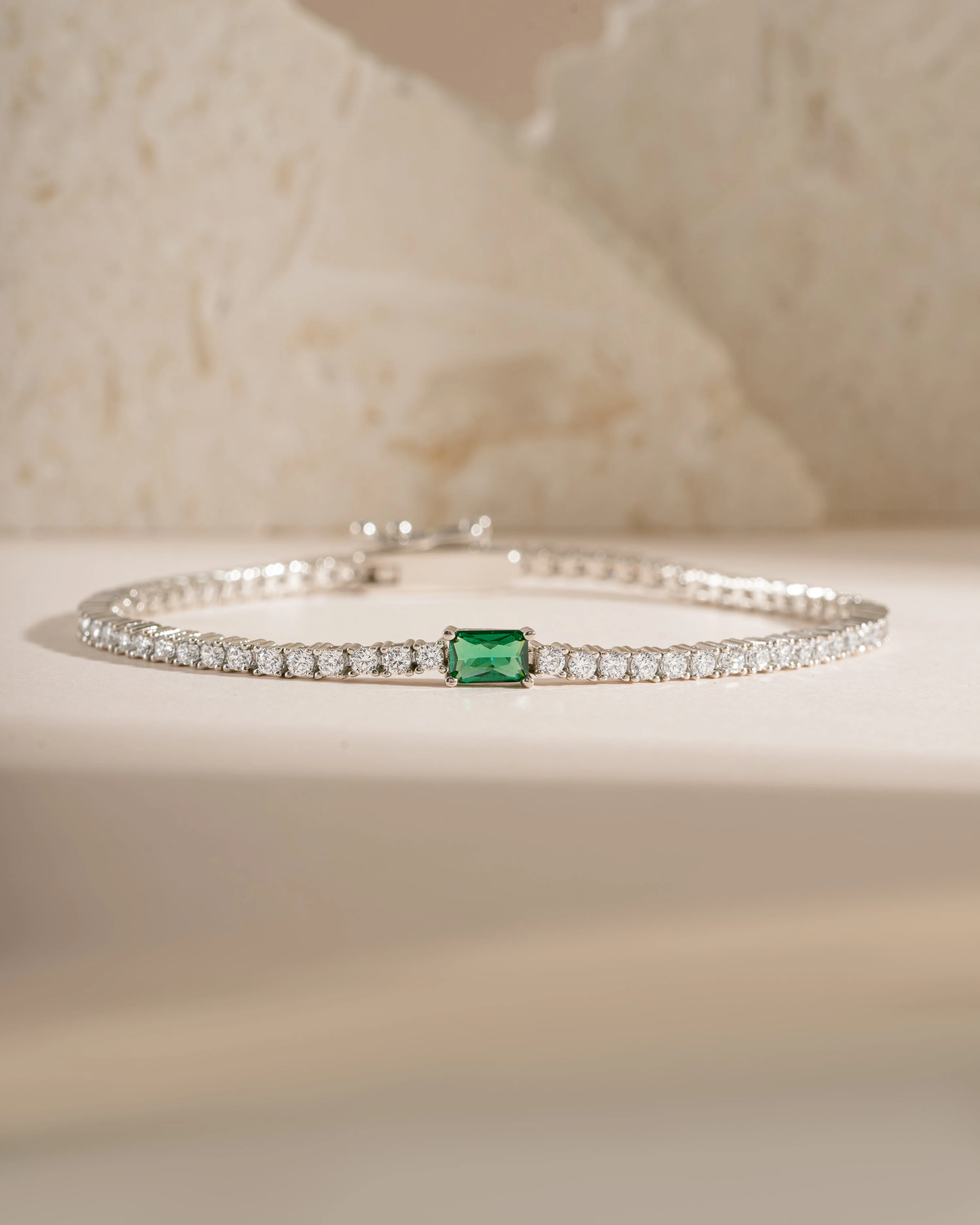 Tennis Bracelet with Emerald Baguette Charm - Image 5