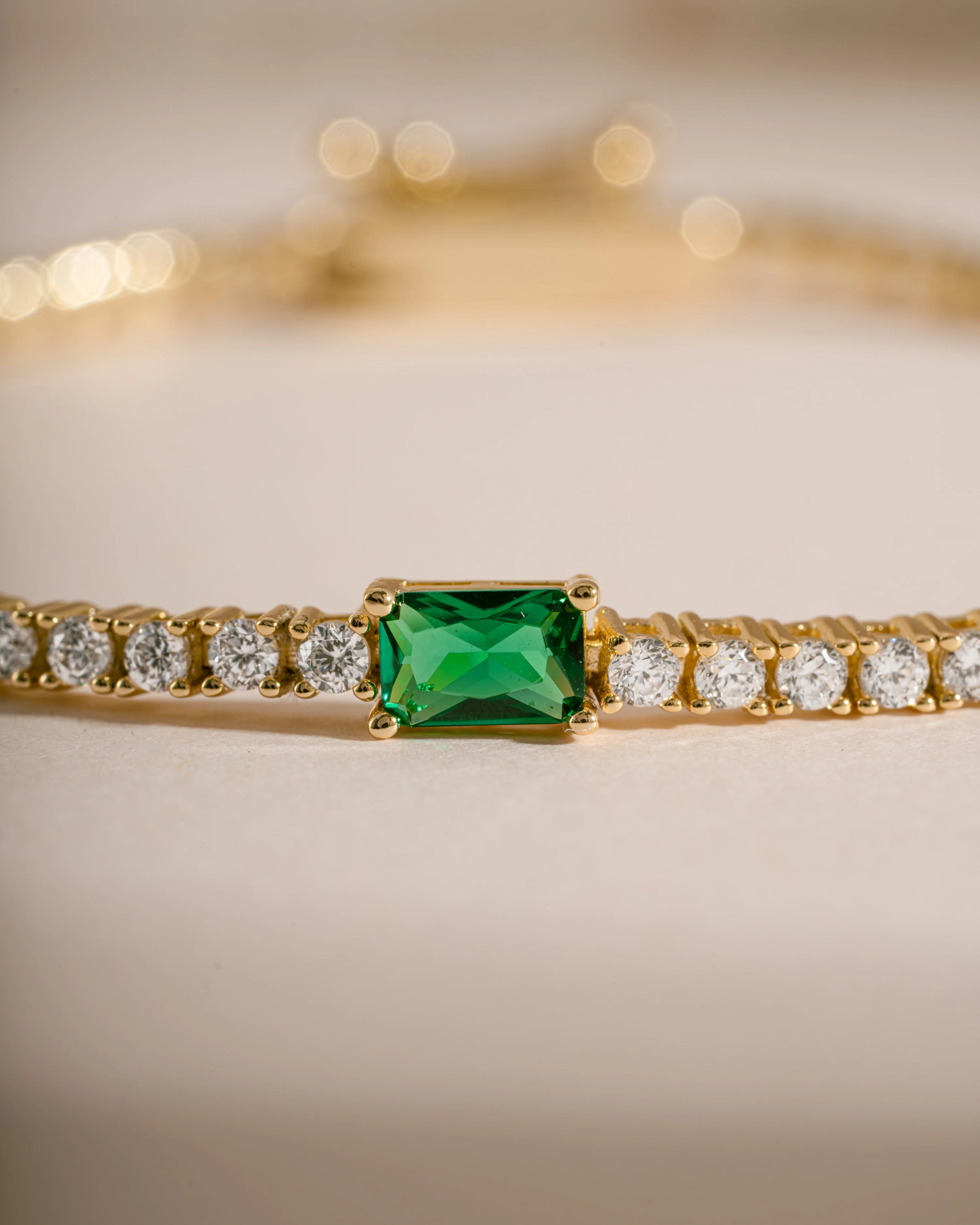 Tennis Bracelet with Emerald Baguette Charm - Image 7