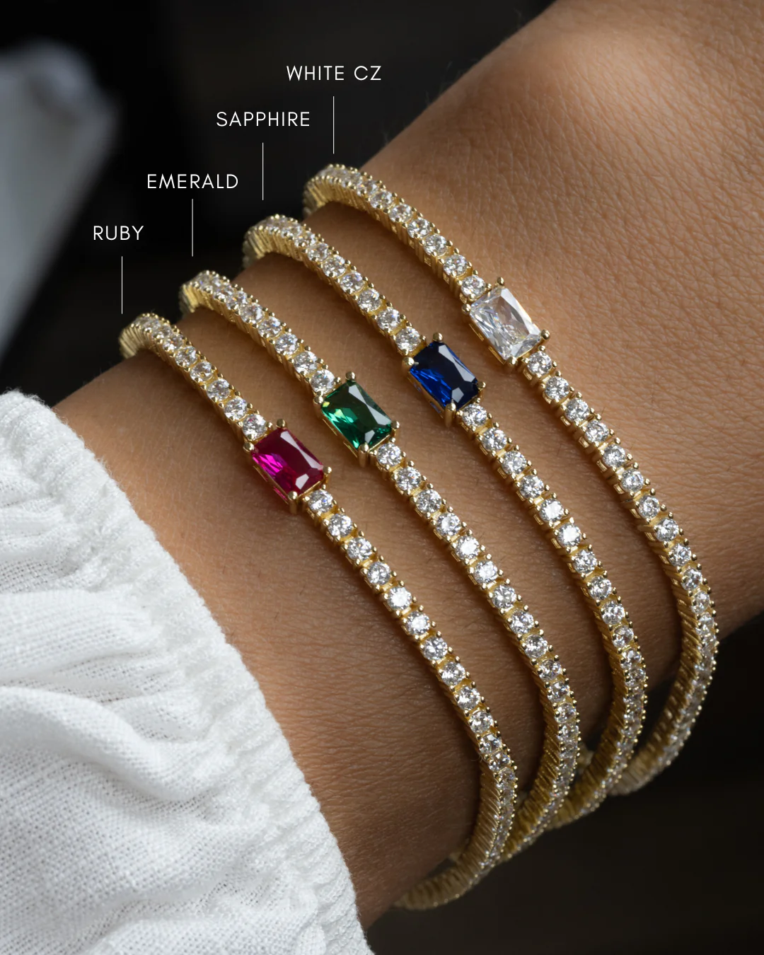 Tennis Bracelet with Emerald Baguette Charm - Image 8