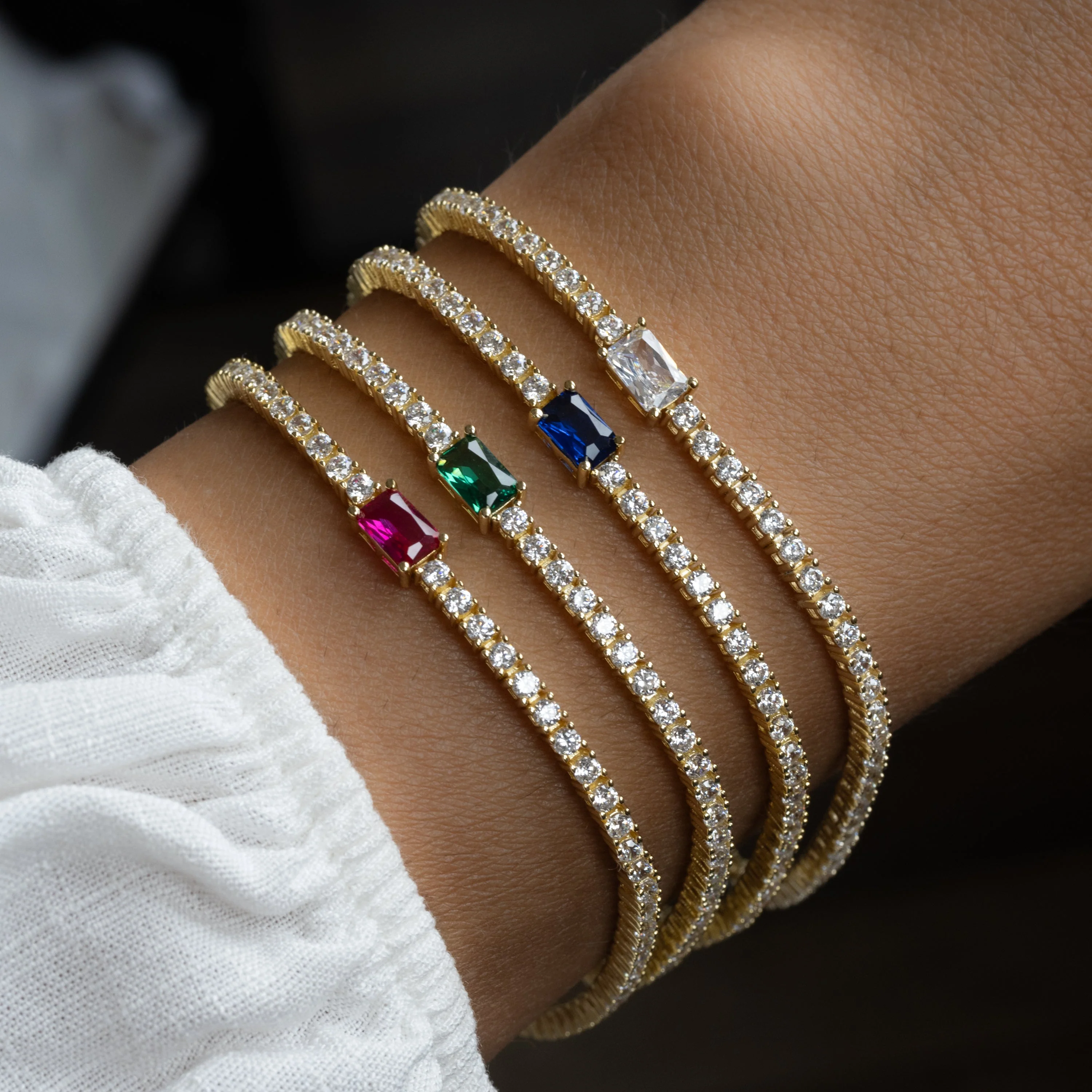 Tennis Bracelet with Ruby Baguette Charm - Image 4