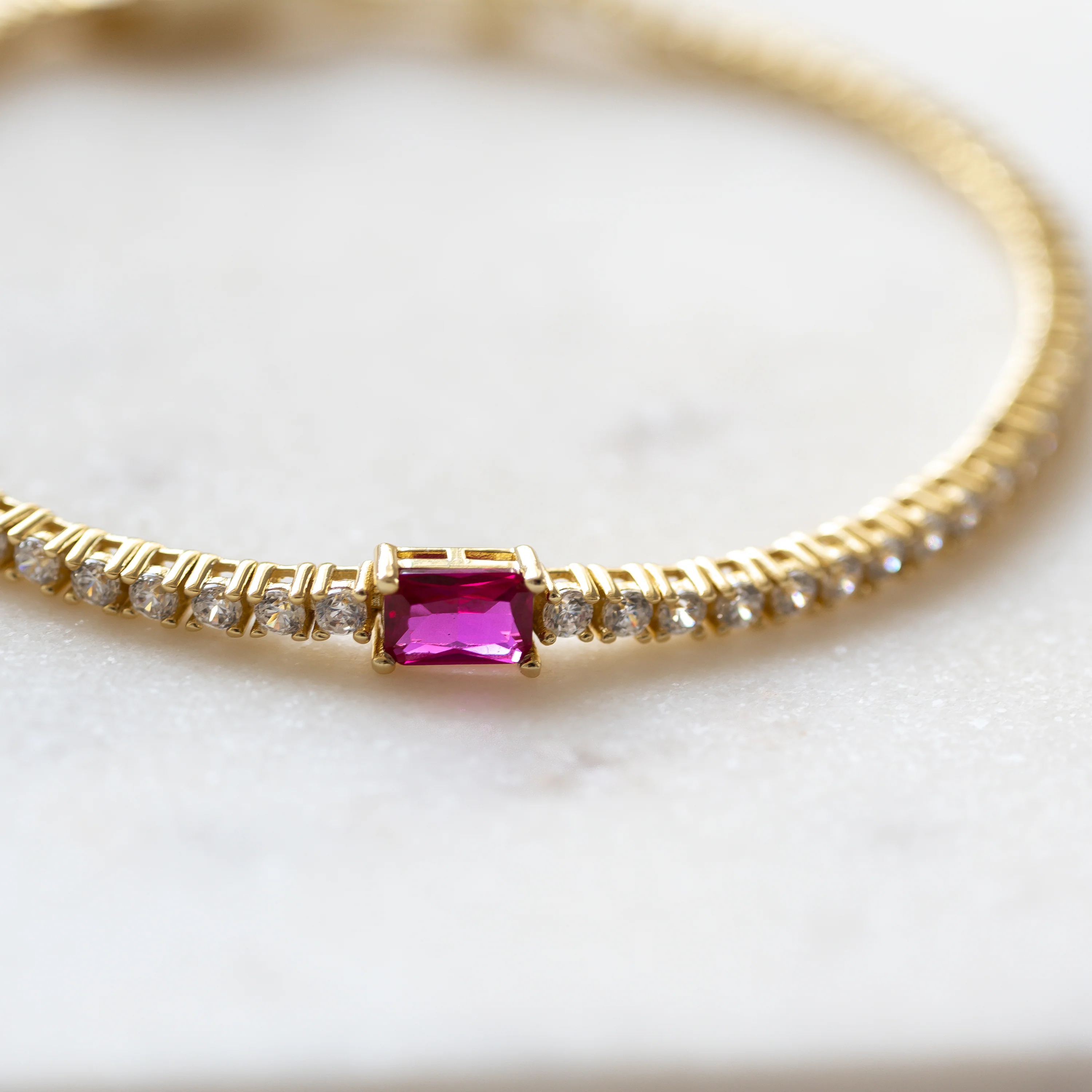 Tennis Bracelet with Ruby Baguette Charm - Image 7