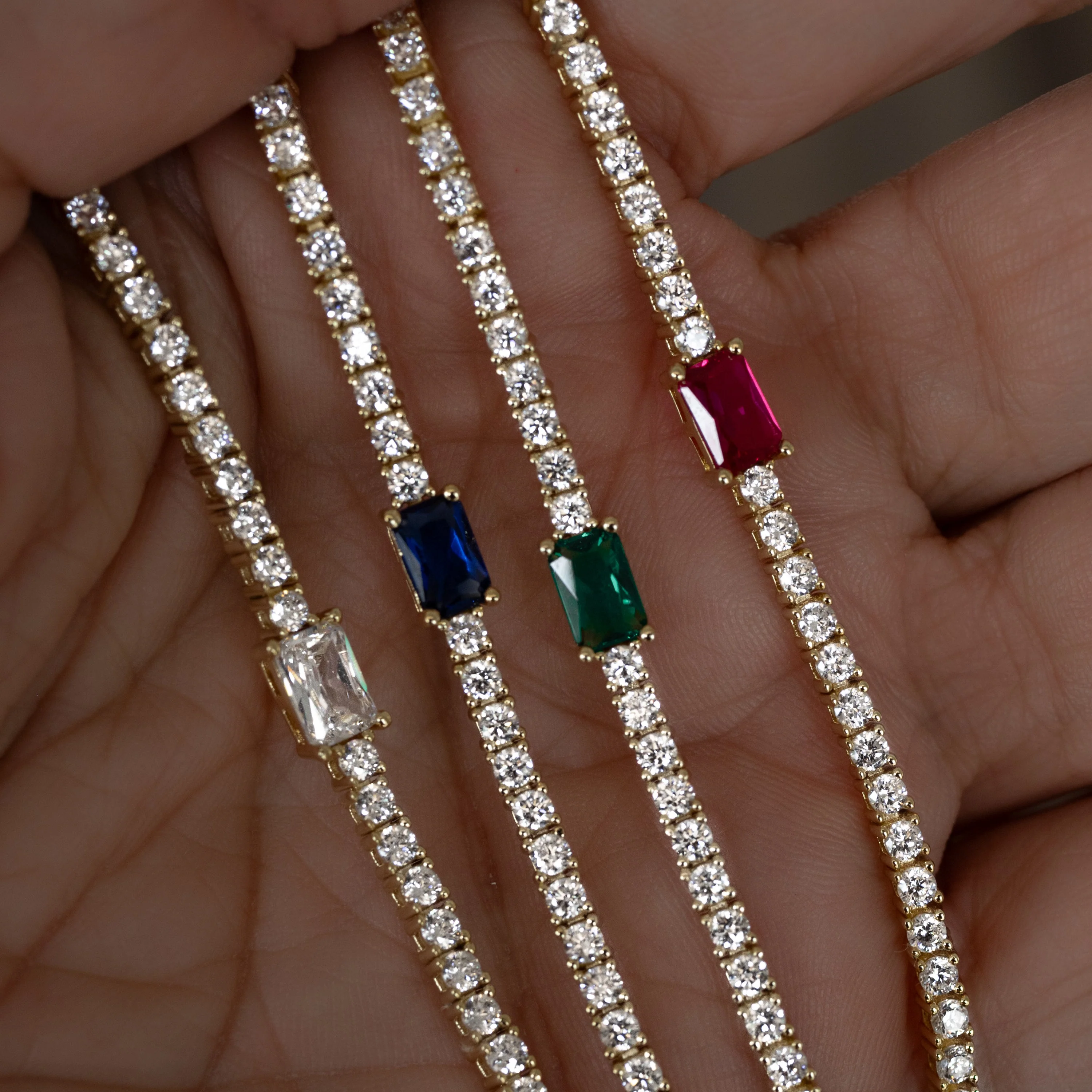 Tennis Bracelet with Ruby Baguette Charm - Image 8