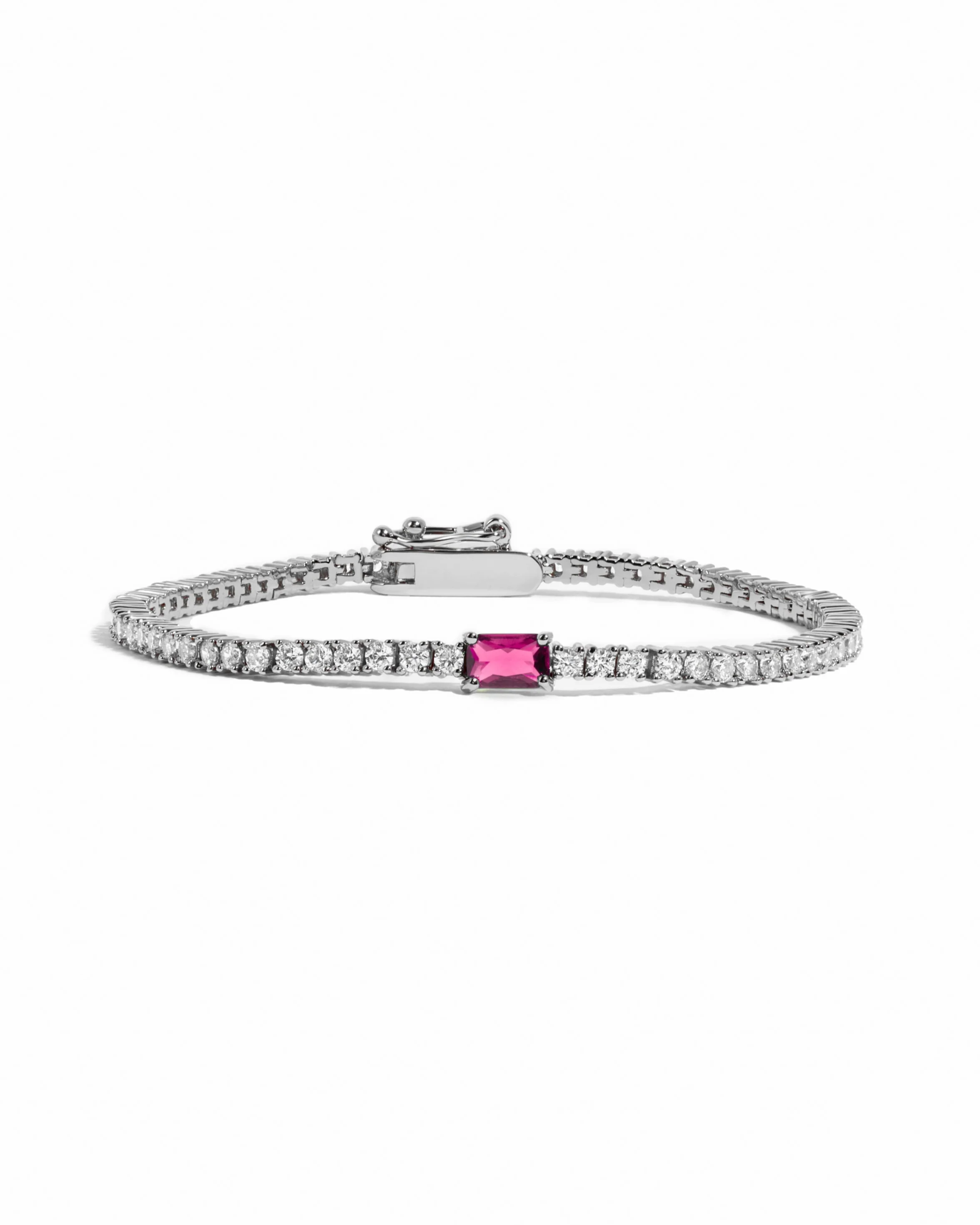 Tennis Bracelet with Ruby Baguette Charm - Image 9