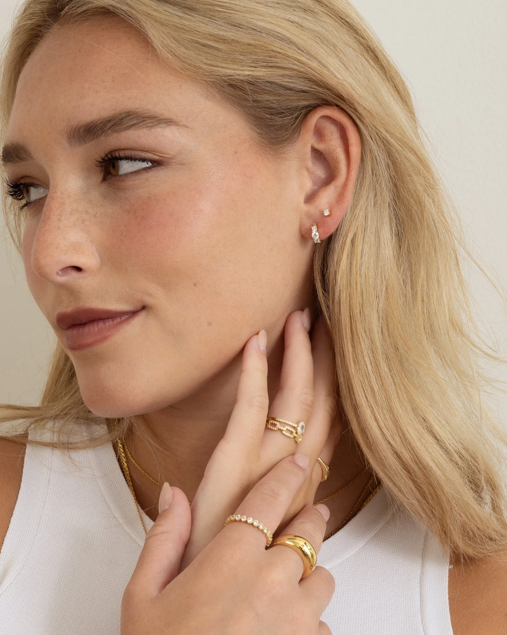 Three Stone Huggie Hoops - Image 4