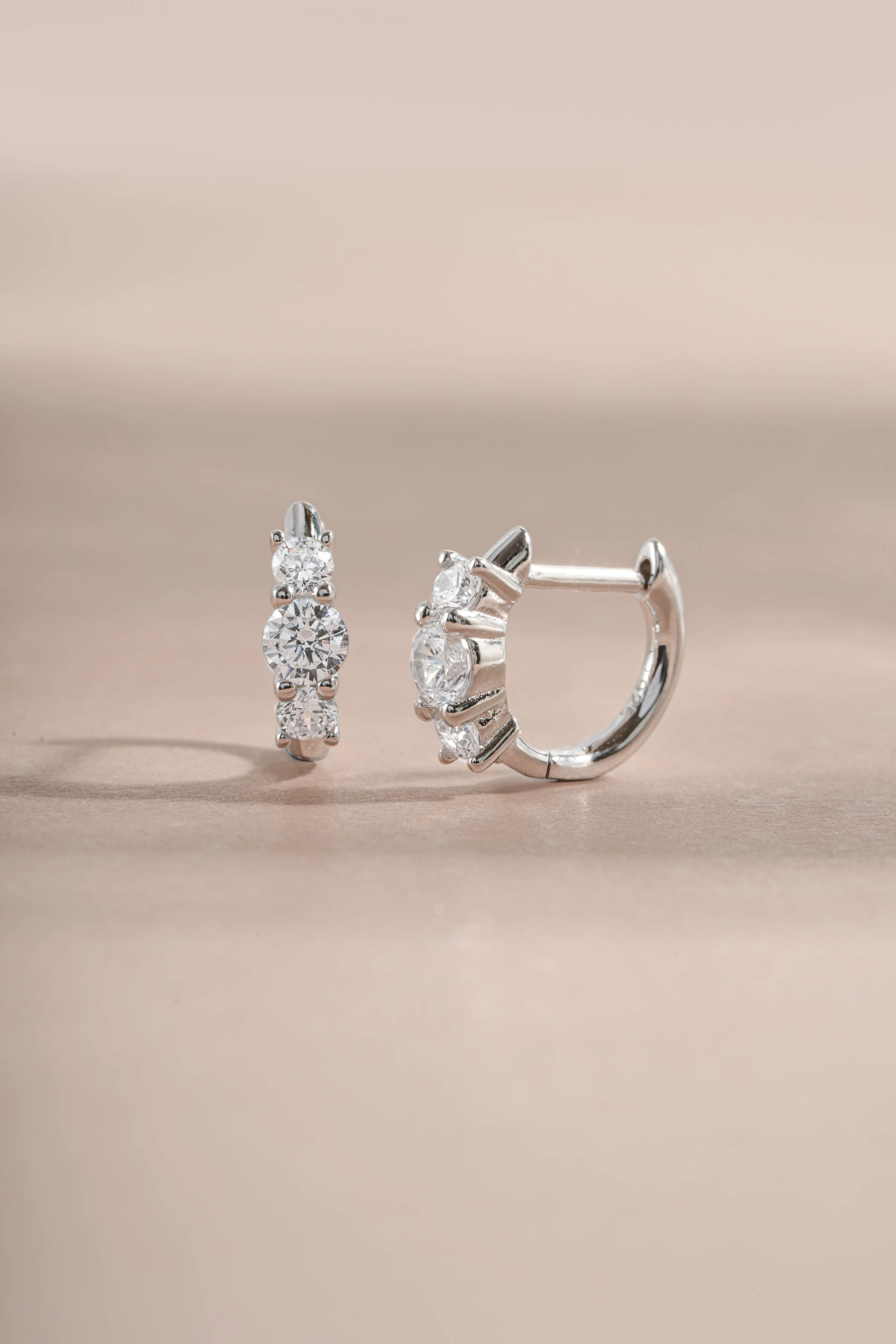 Three Stone Huggie Hoops - Image 9