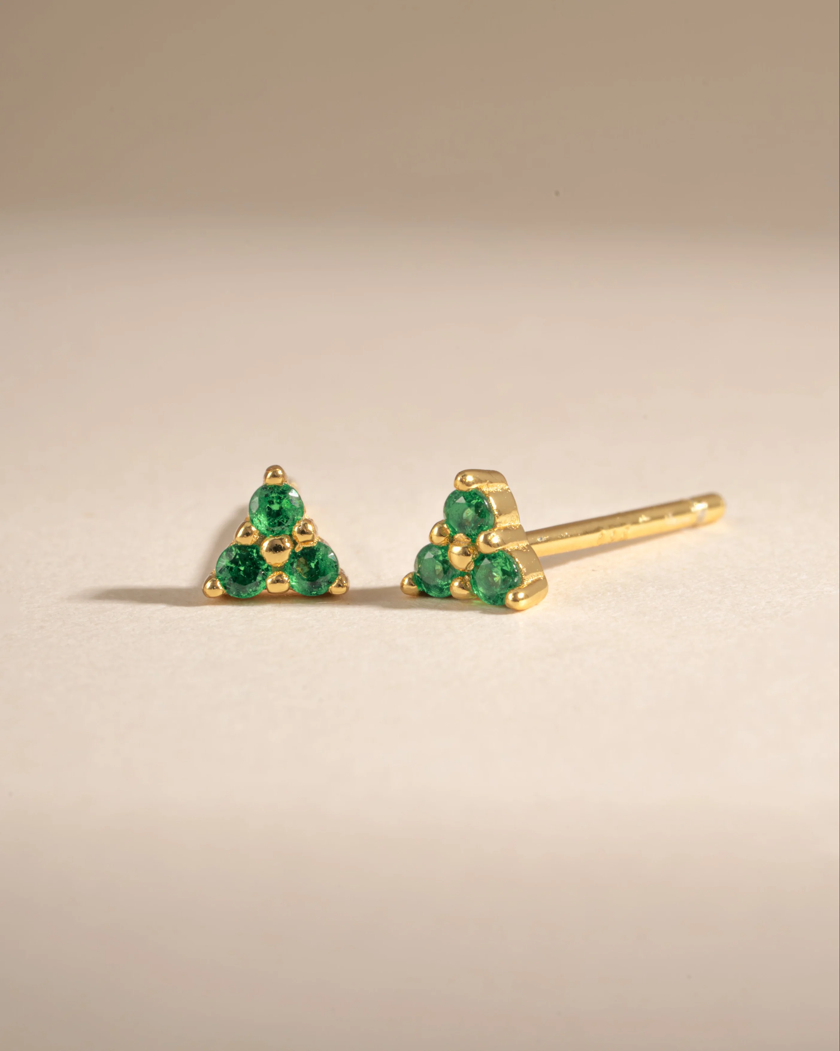 Tiny Emerald 3 Stone Studs - Image 5