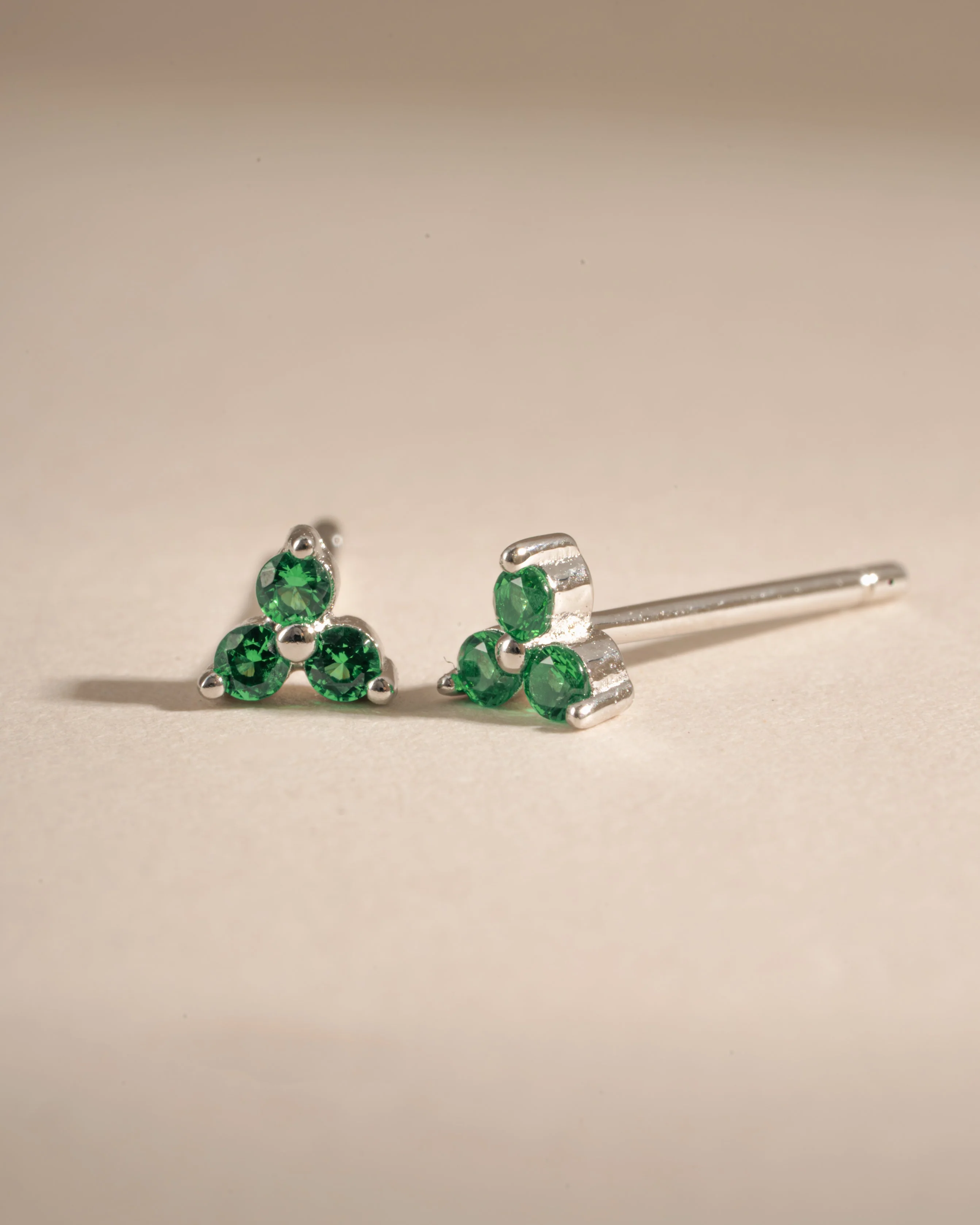 Tiny Emerald 3 Stone Studs - Image 6