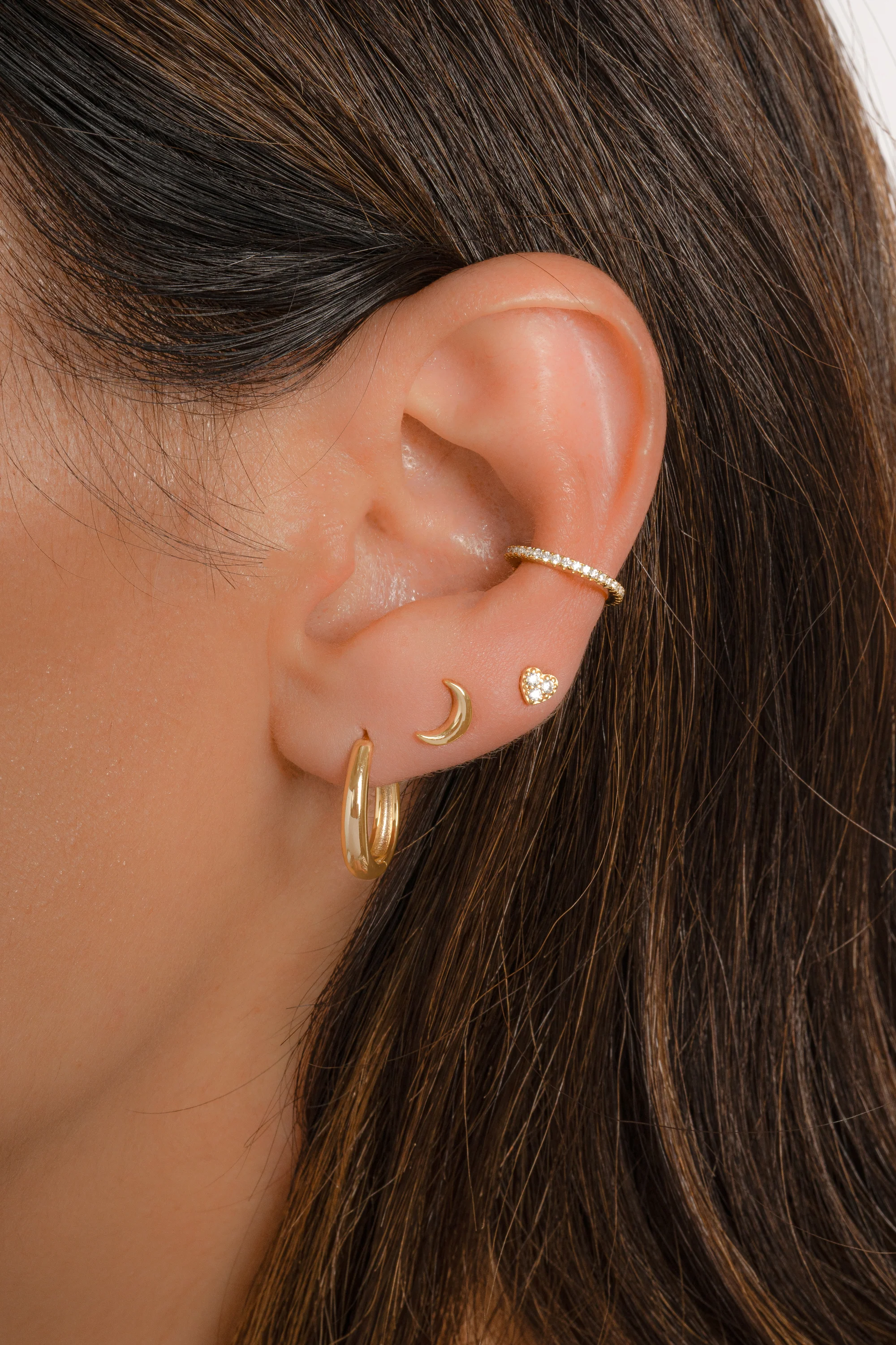 Tiny Heart CZ Stud Earrings - Image 2