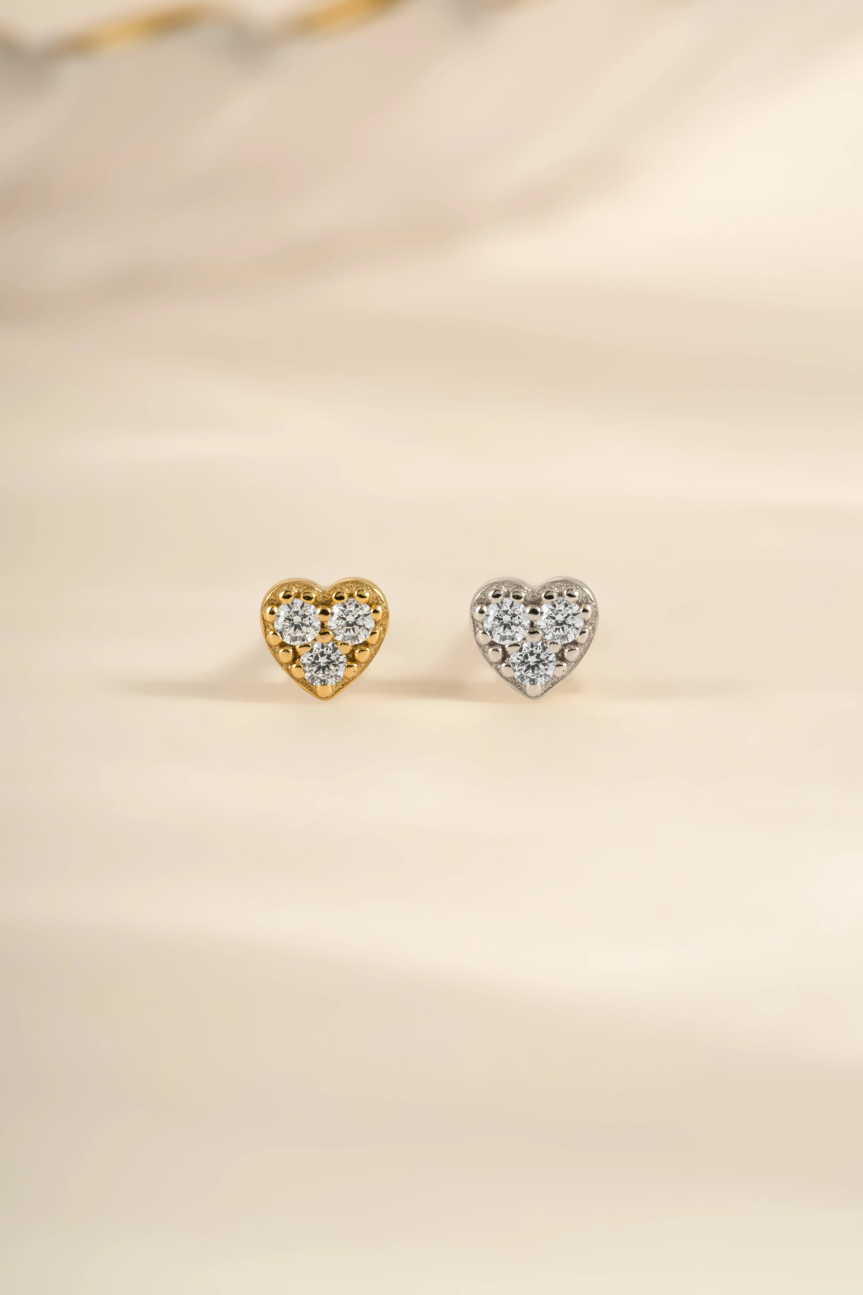 Tiny Heart CZ Stud Earrings - Image 3